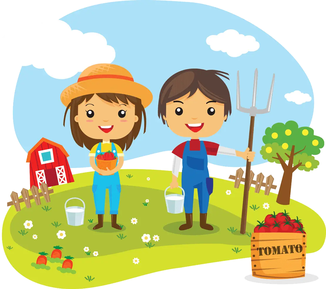 Cartoon Farmers in the Field