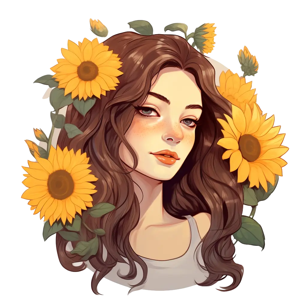 Cheerful Portrait of Girl with Sunflowers