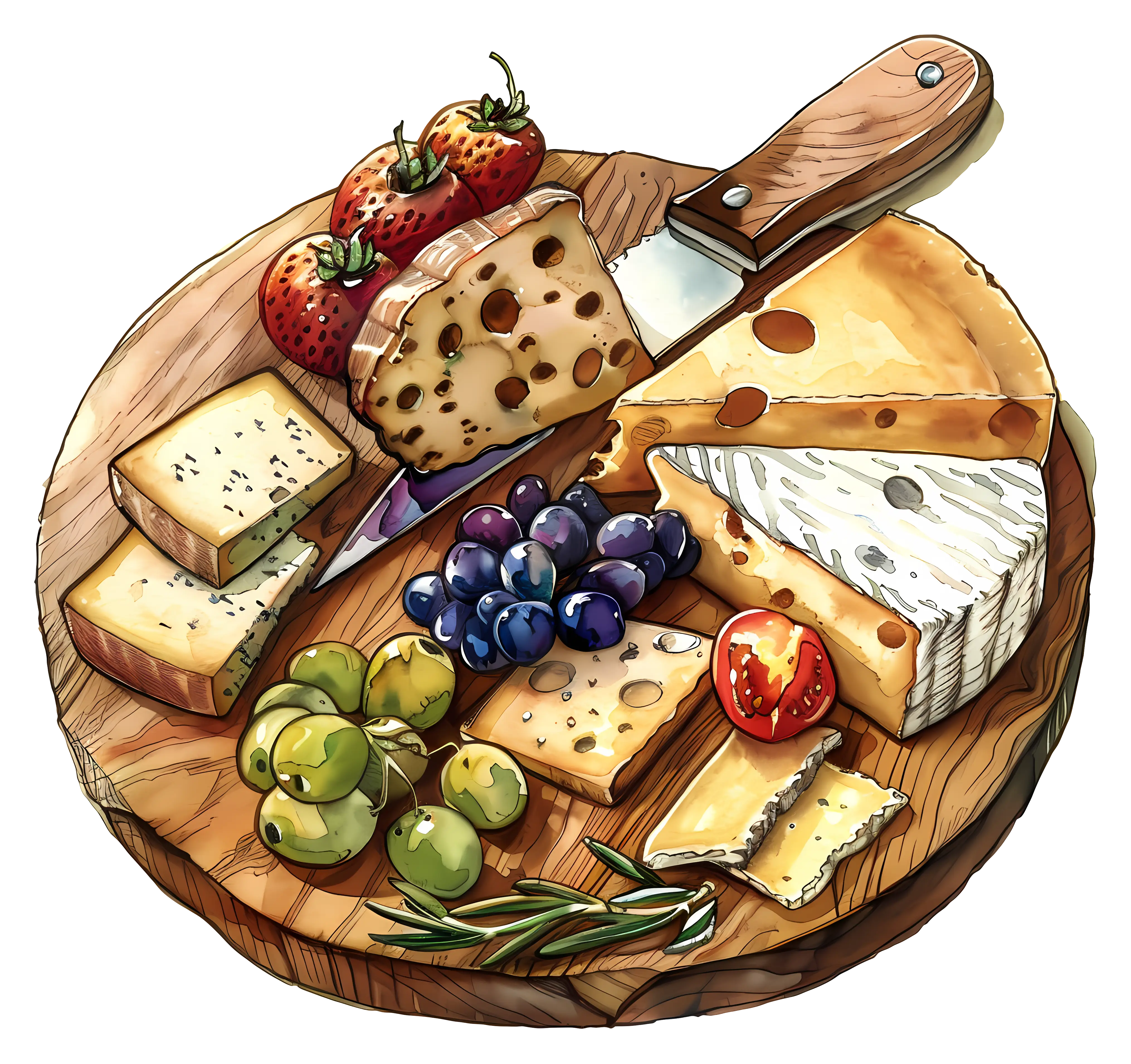 Gourmet Cheese Platter with Fruits and Knife