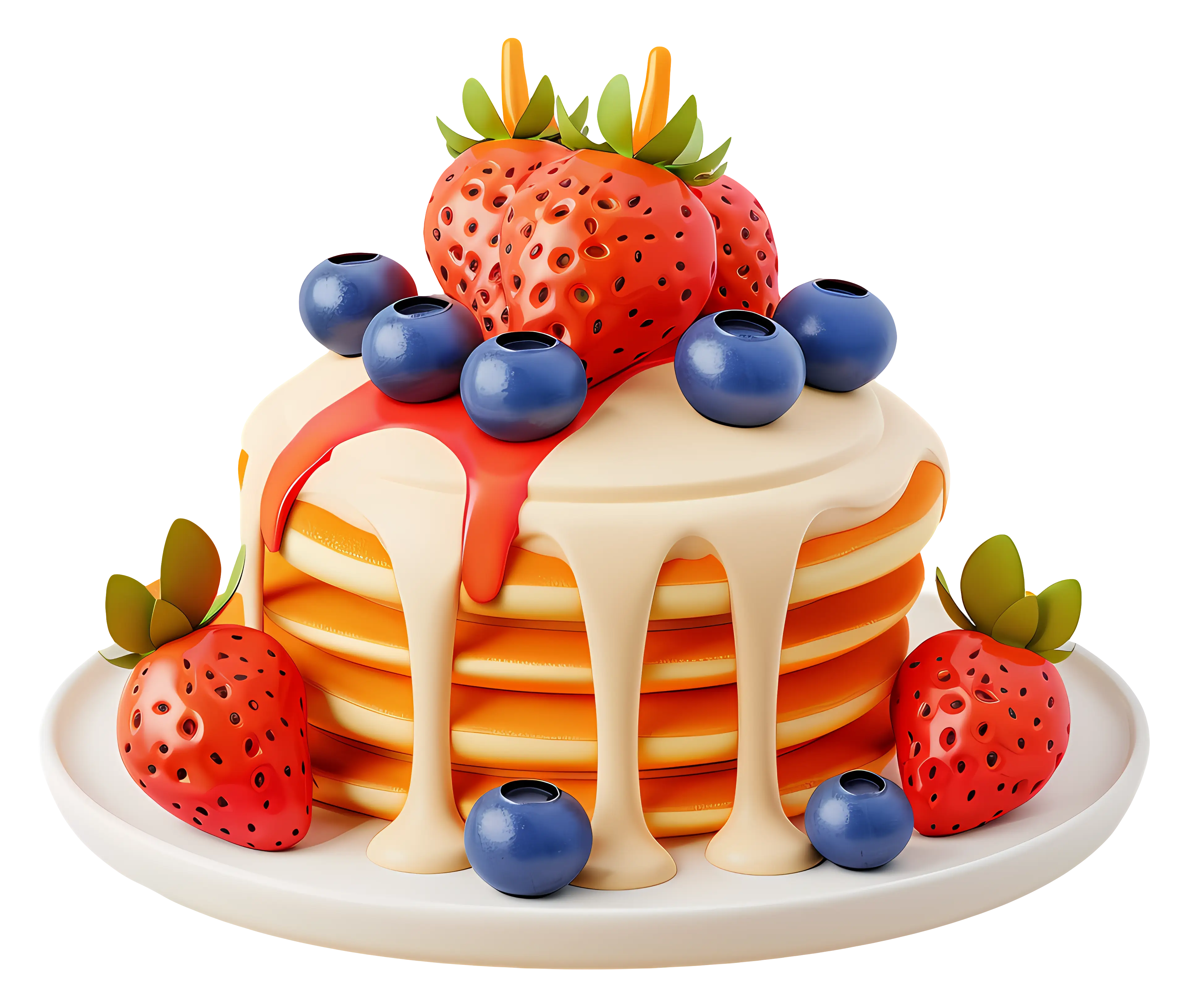 Pancakes Topped with Strawberries and Blueberries