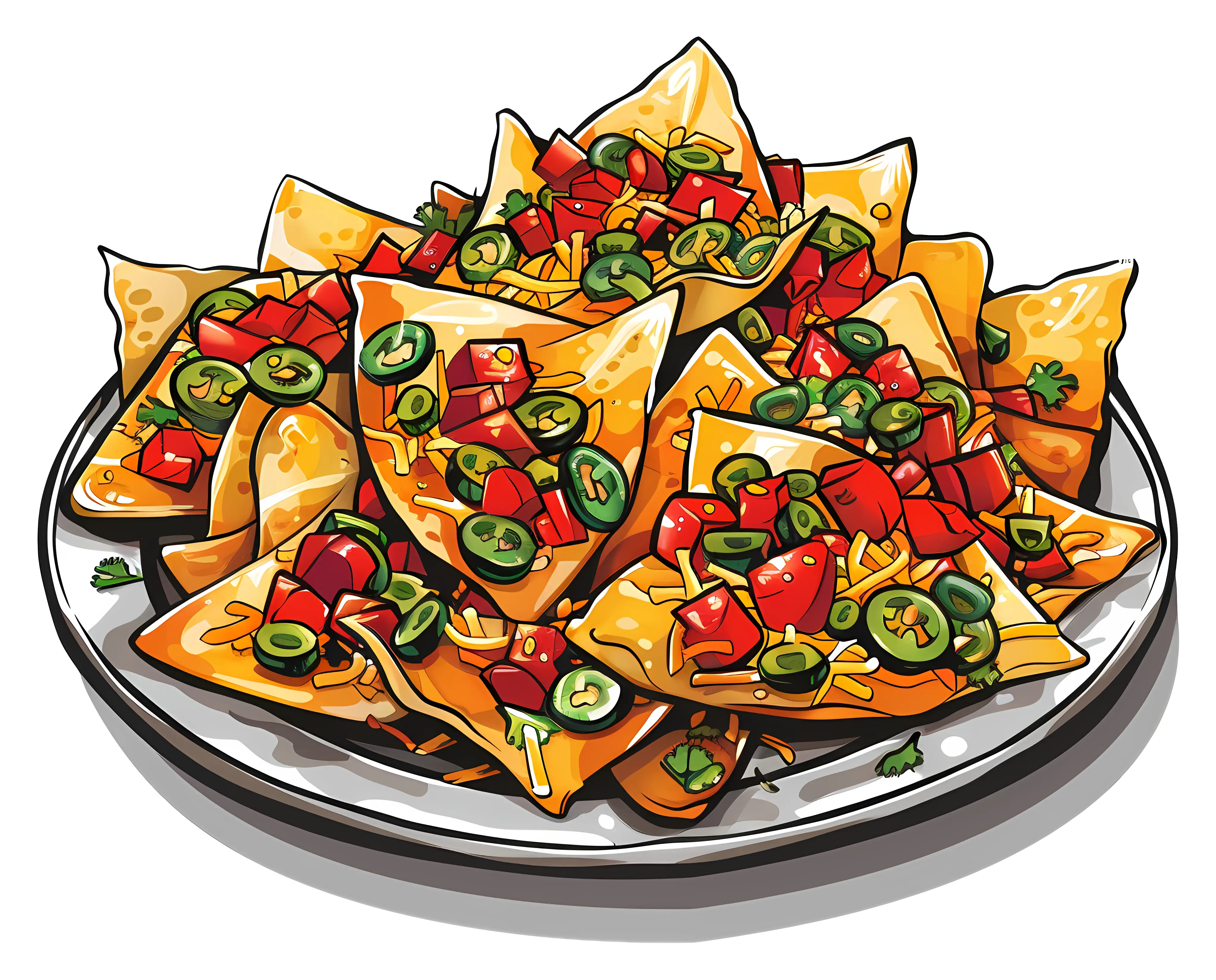 Plate of Nachos with Cheese and Vegetables