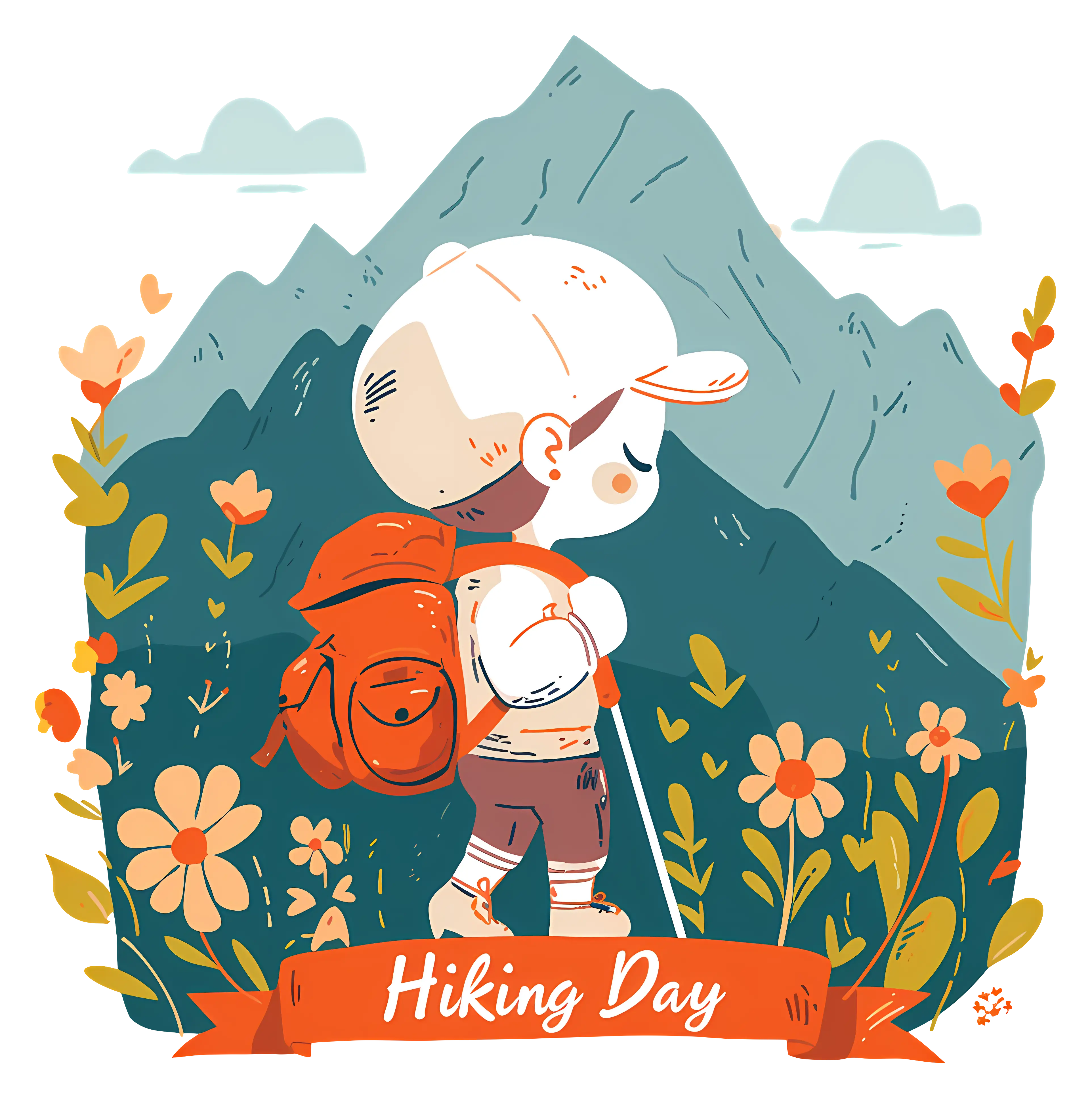 Hiking Day Character in Mountains