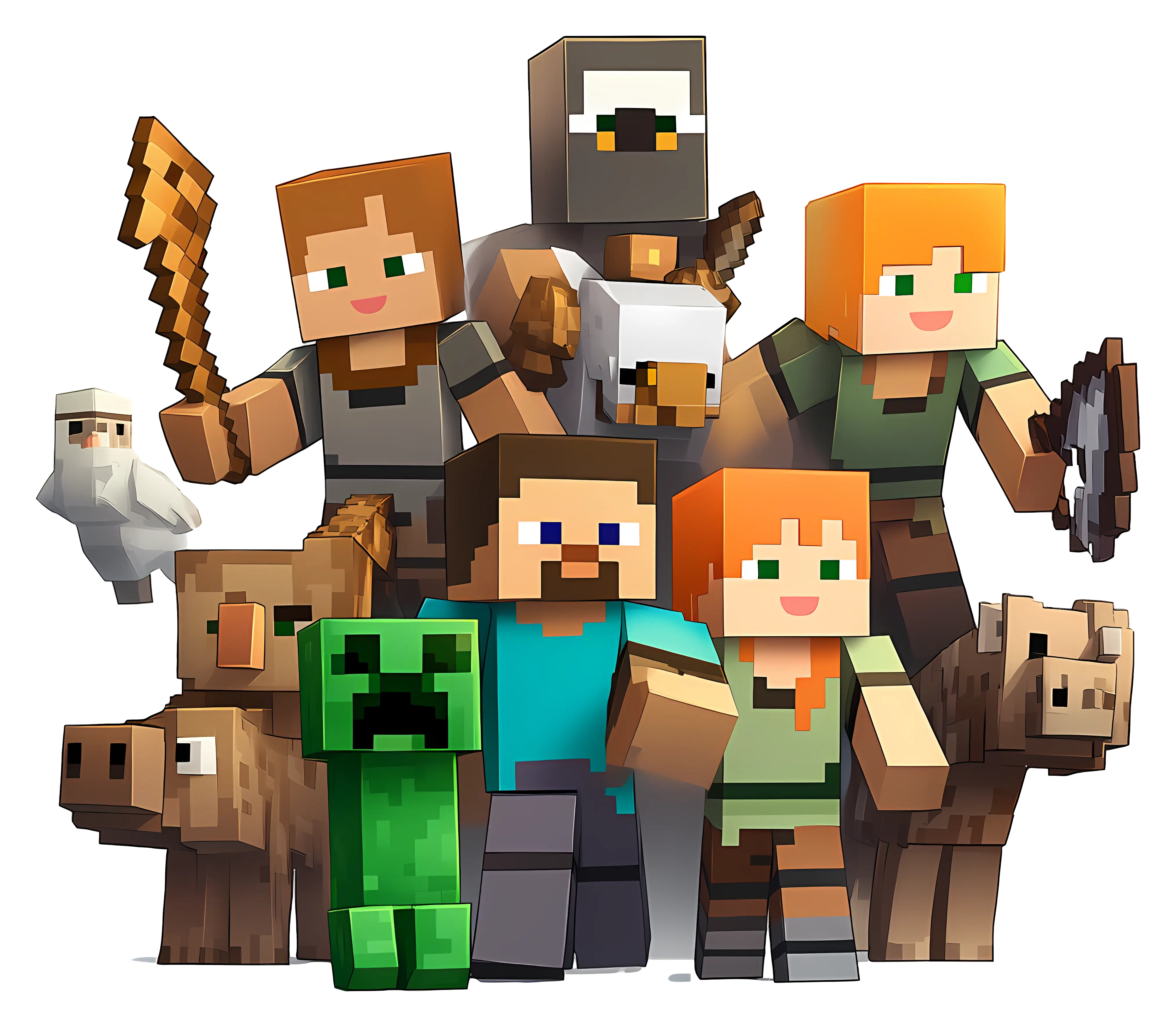 Minecraft Characters and Animals Illustration