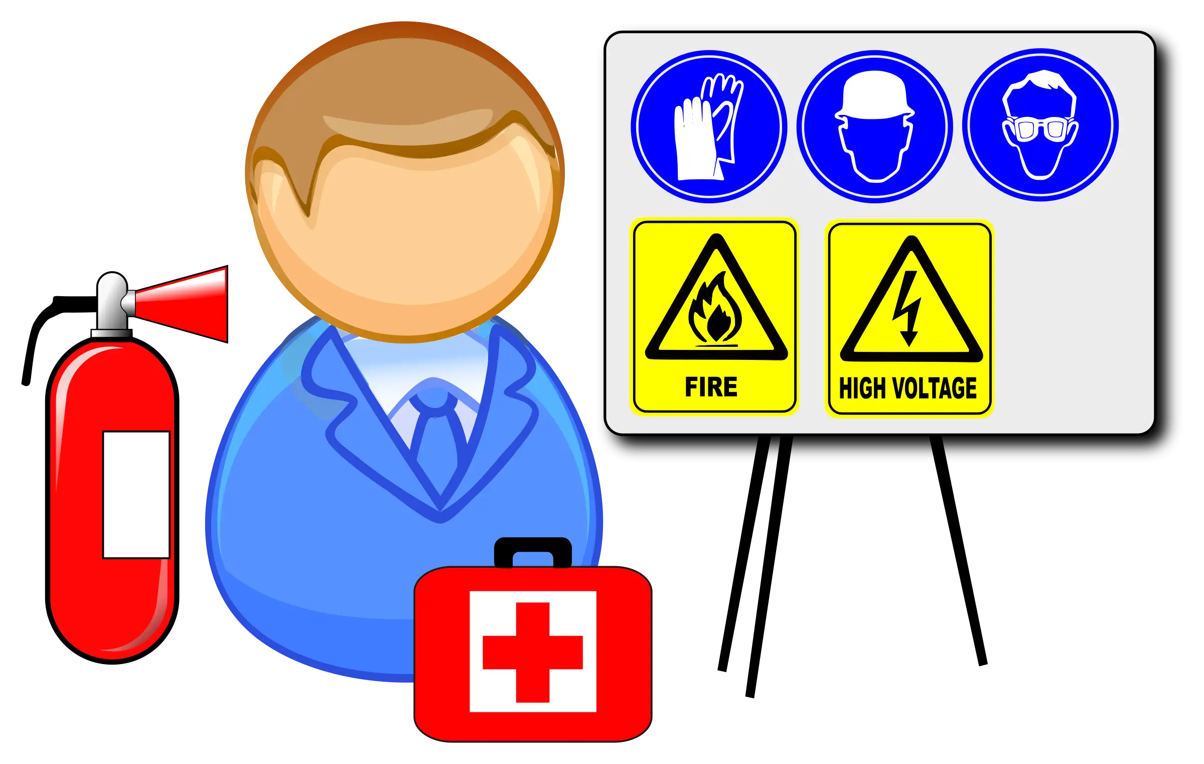 Safety Training Illustration with Signs and Equipment