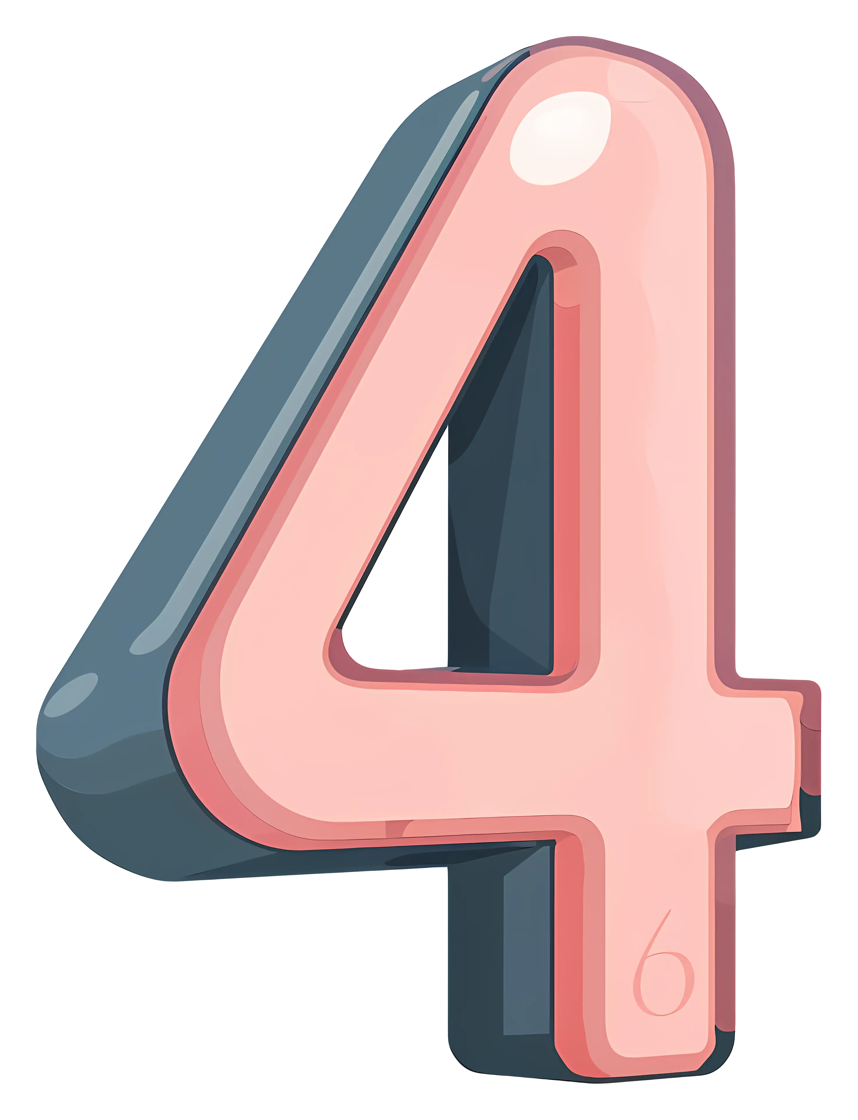 3D Number Four Illustration in Pastel Colors