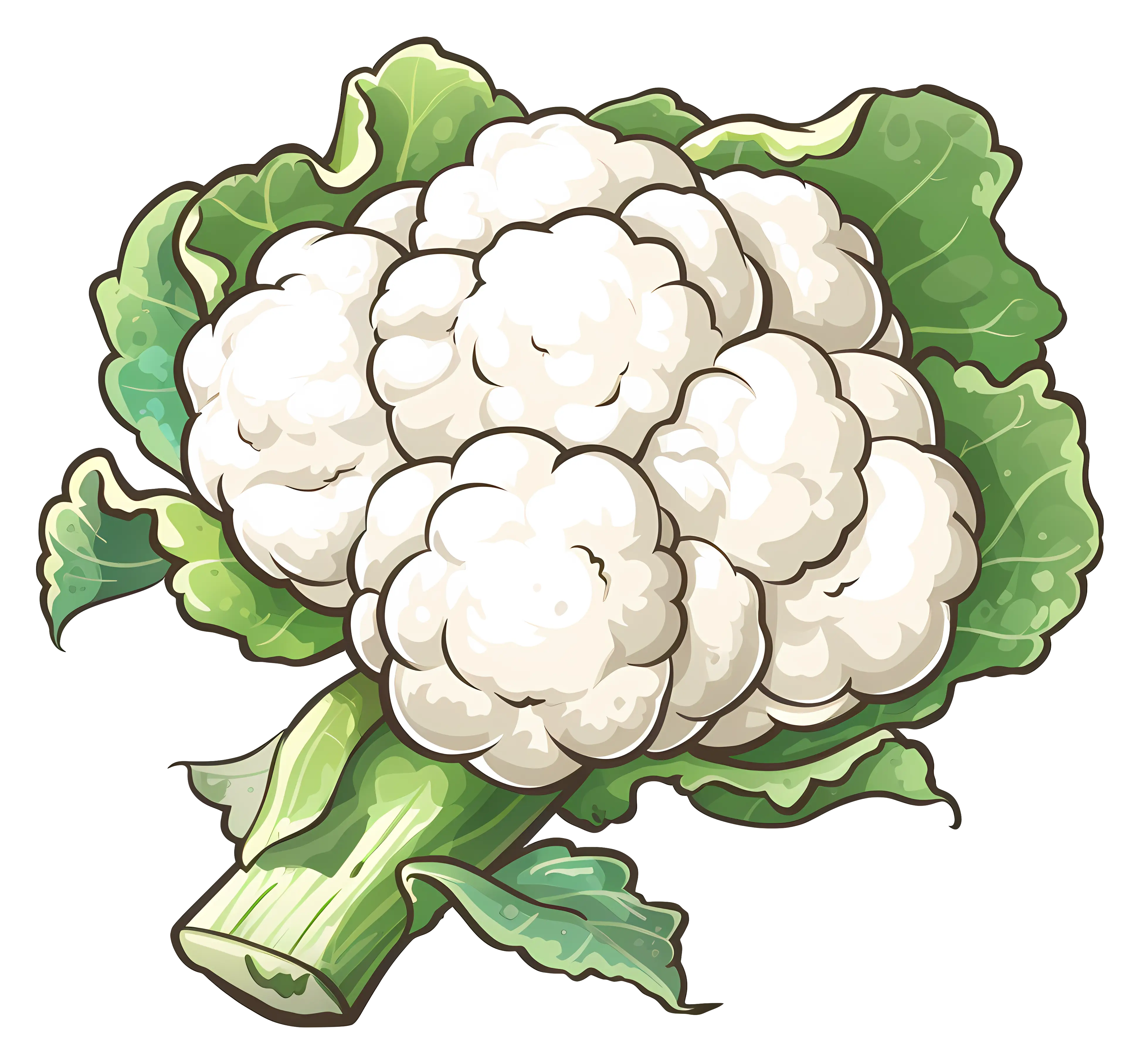 Cauliflower with Leaves Botanical Illustration