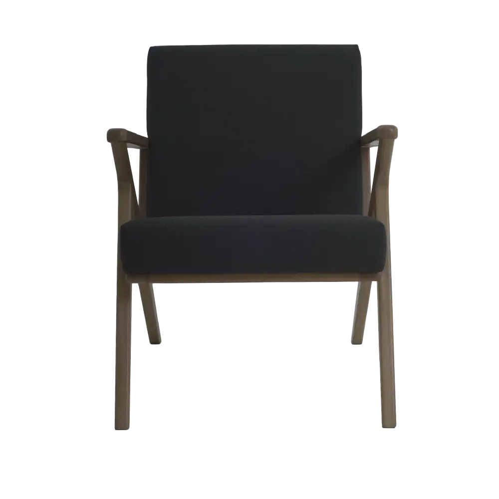 Minimalist Black Chair with Wooden Arms