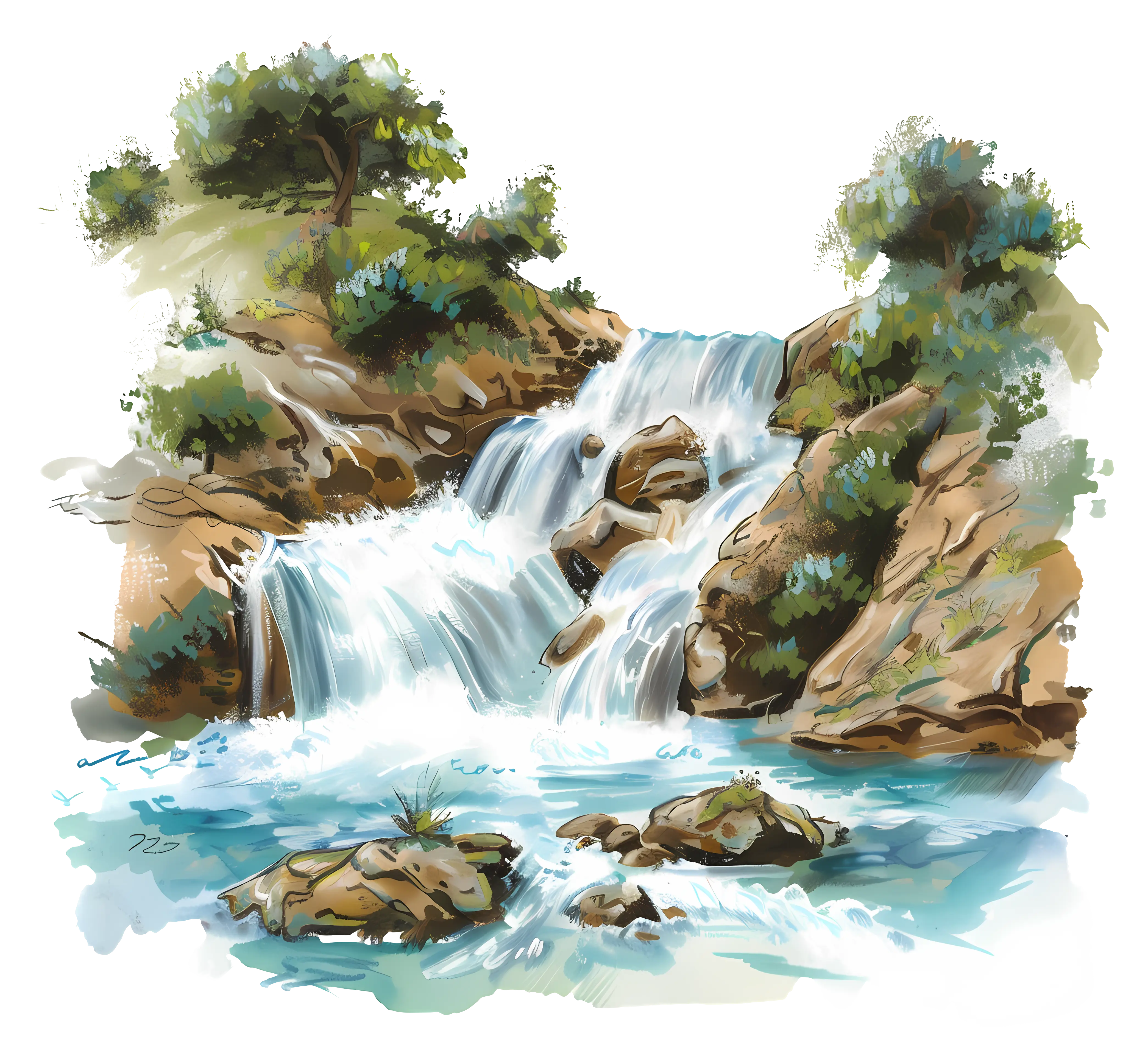 Beautiful Waterfall Landscape Illustration