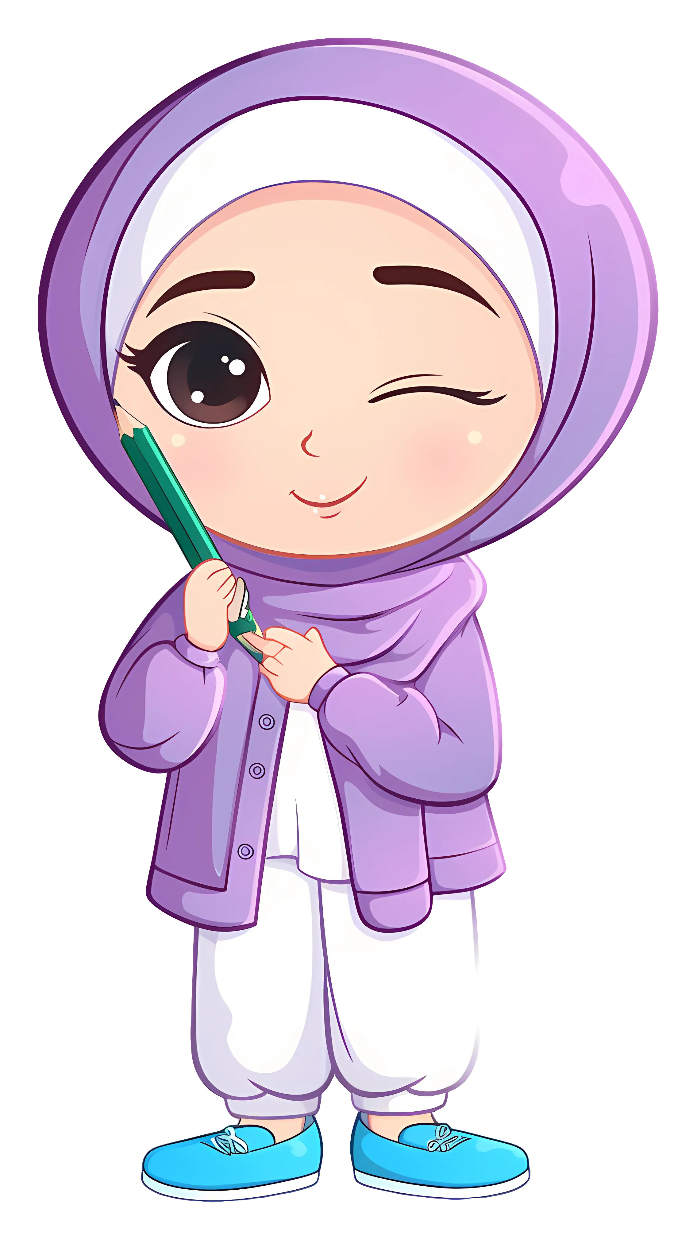 Cute Girl in Purple Cartoon Illustration