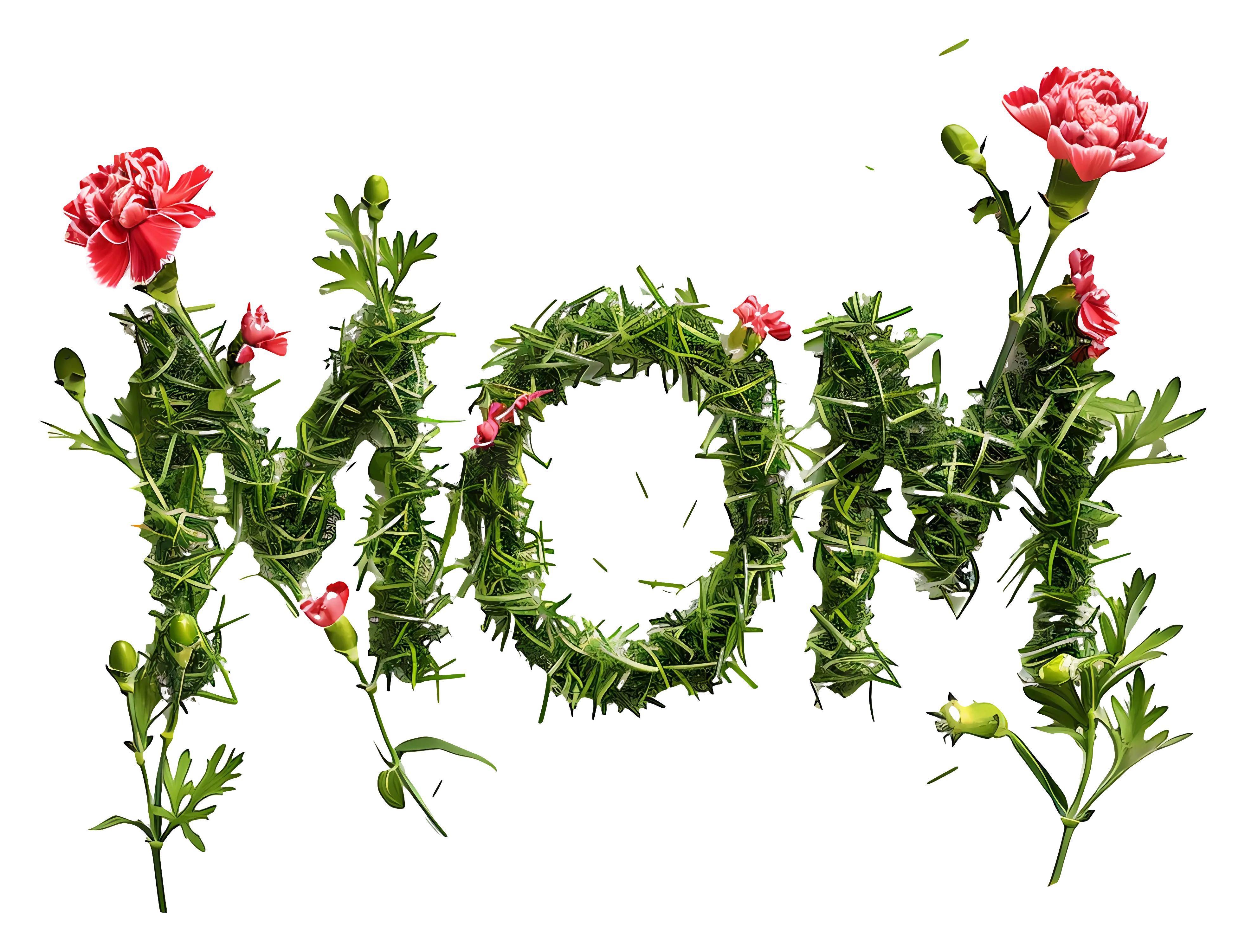 Mom Text with Carnations and Greenery