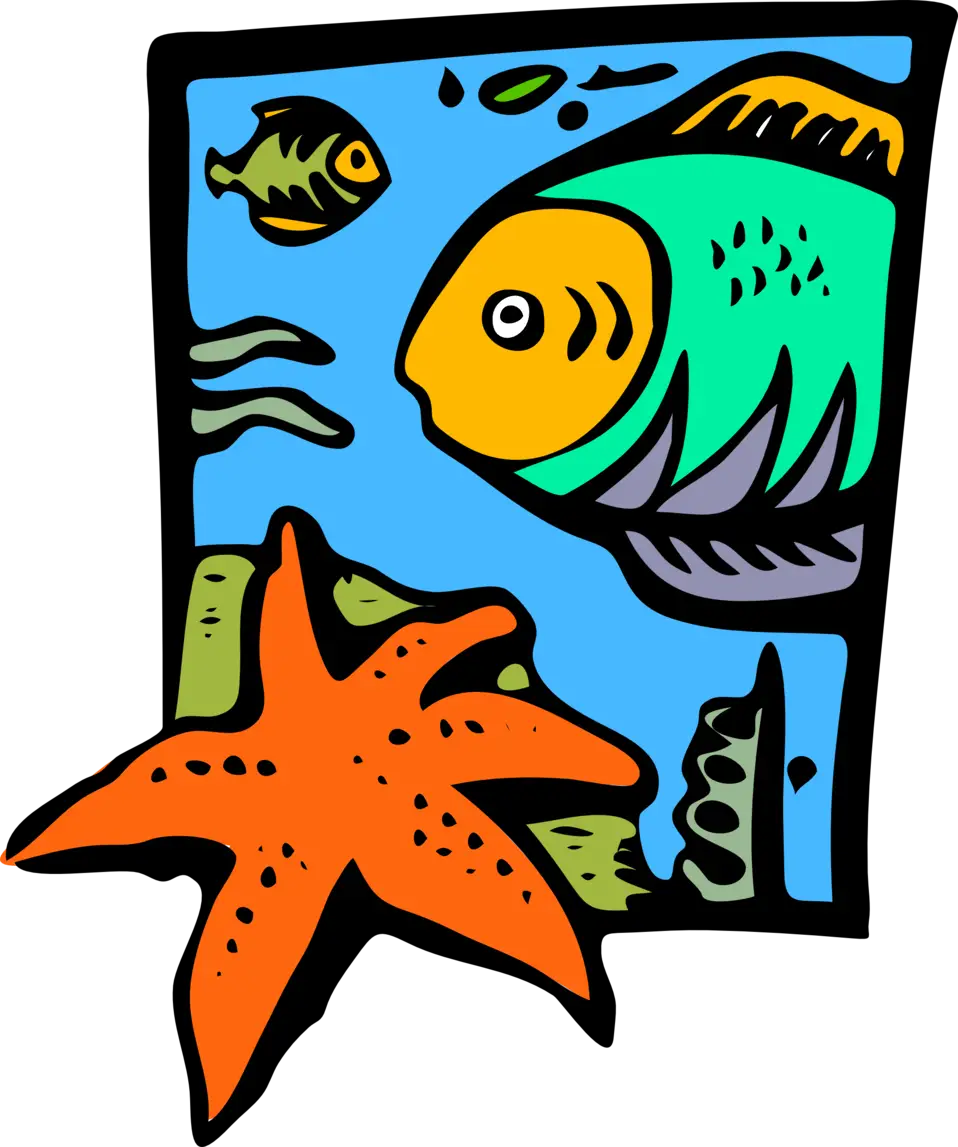 Ocean-Themed Illustration of Fish and Starfish