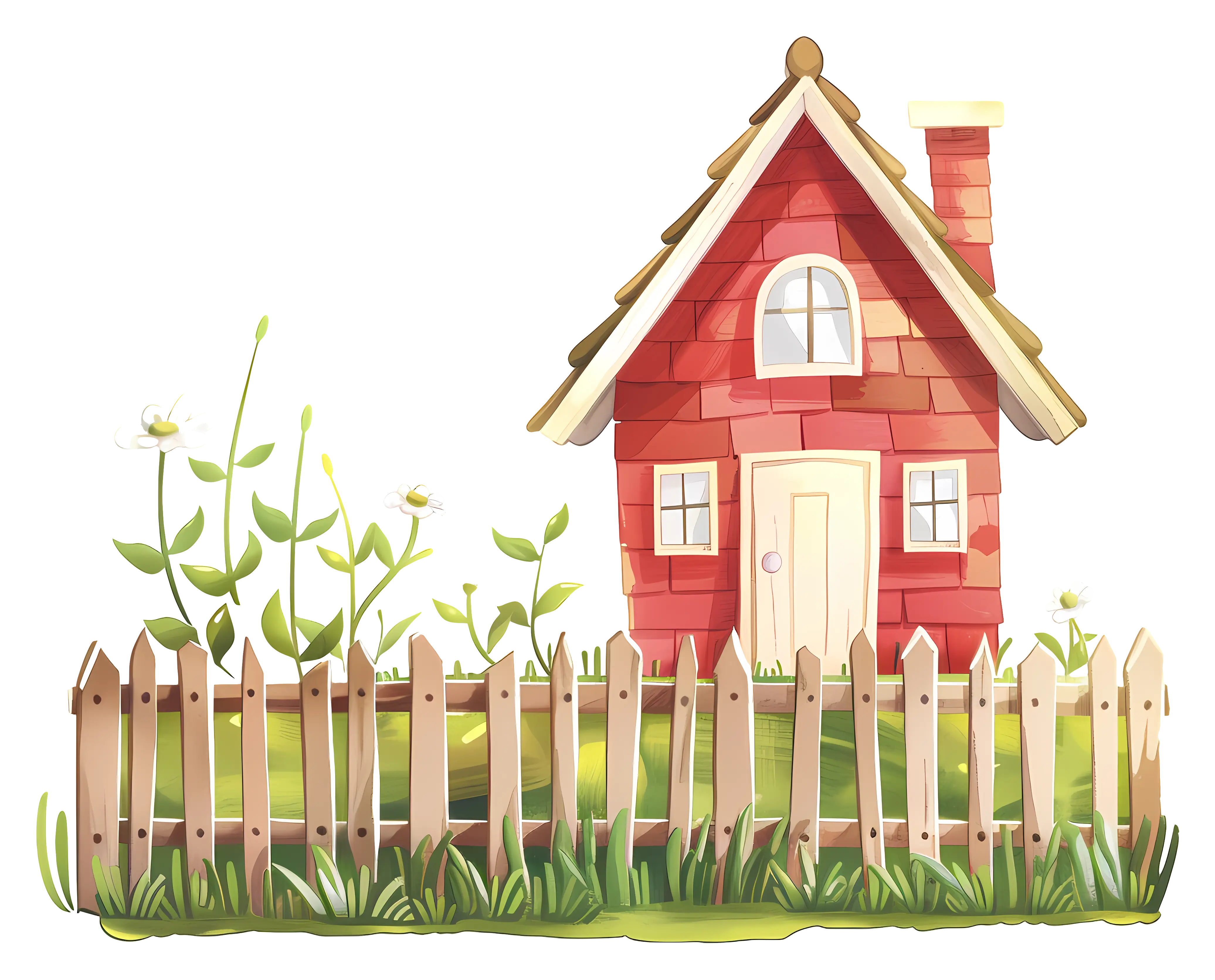 Cozy Red Cottage with Fence and Garden