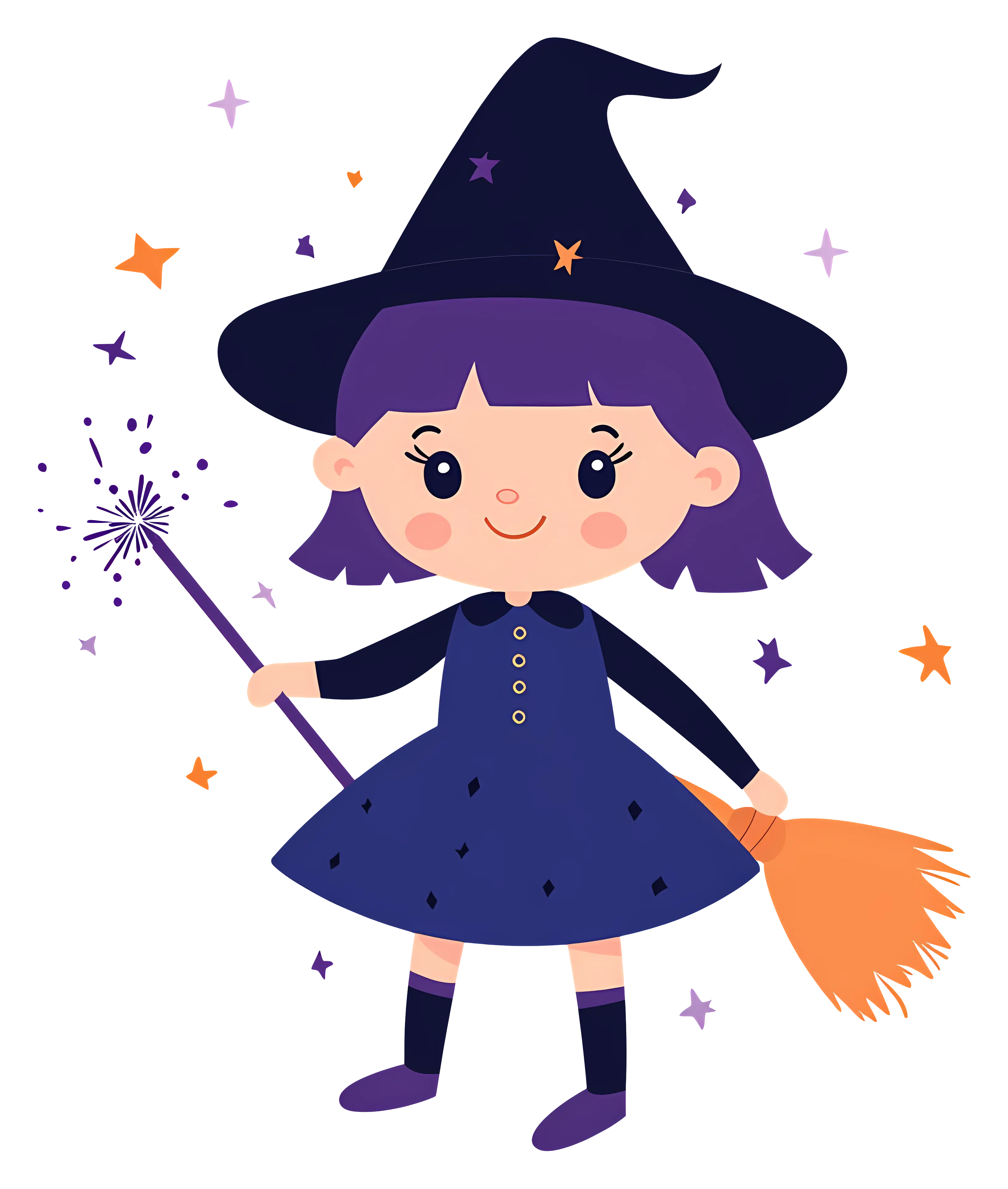 Cute Purple Witch with Broom