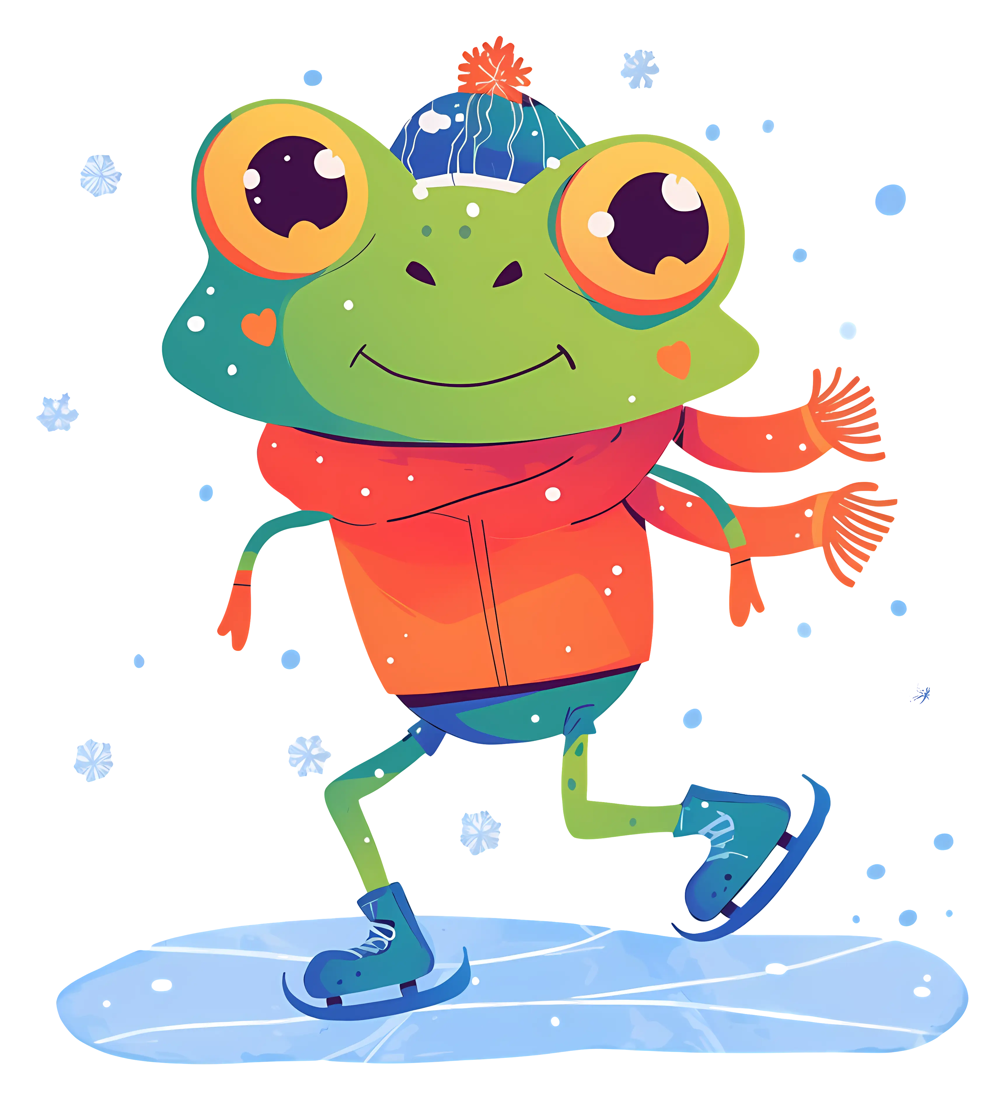 Frog Ice Skating in Winter