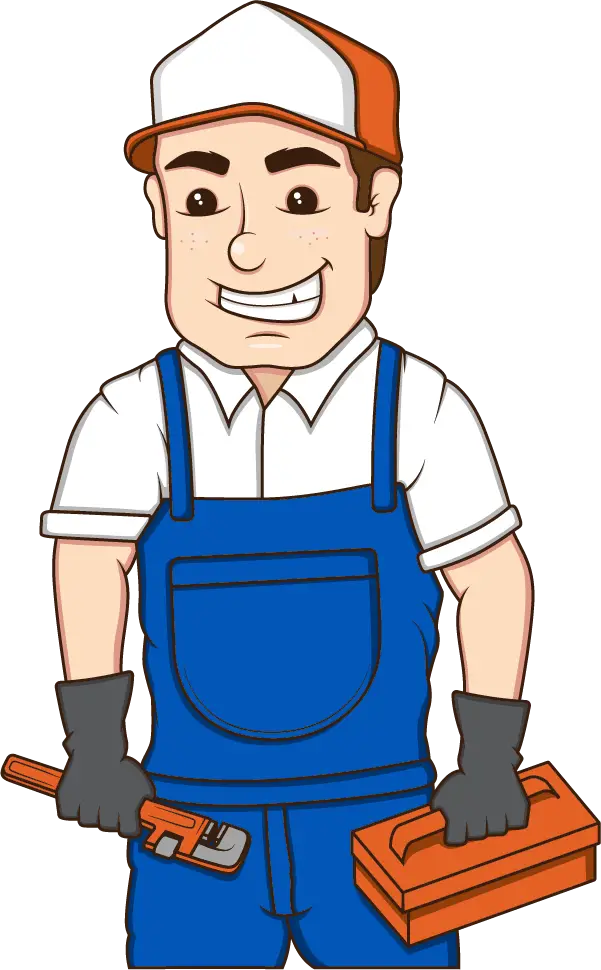 Cartoon Mechanic with Toolbox and Wrench