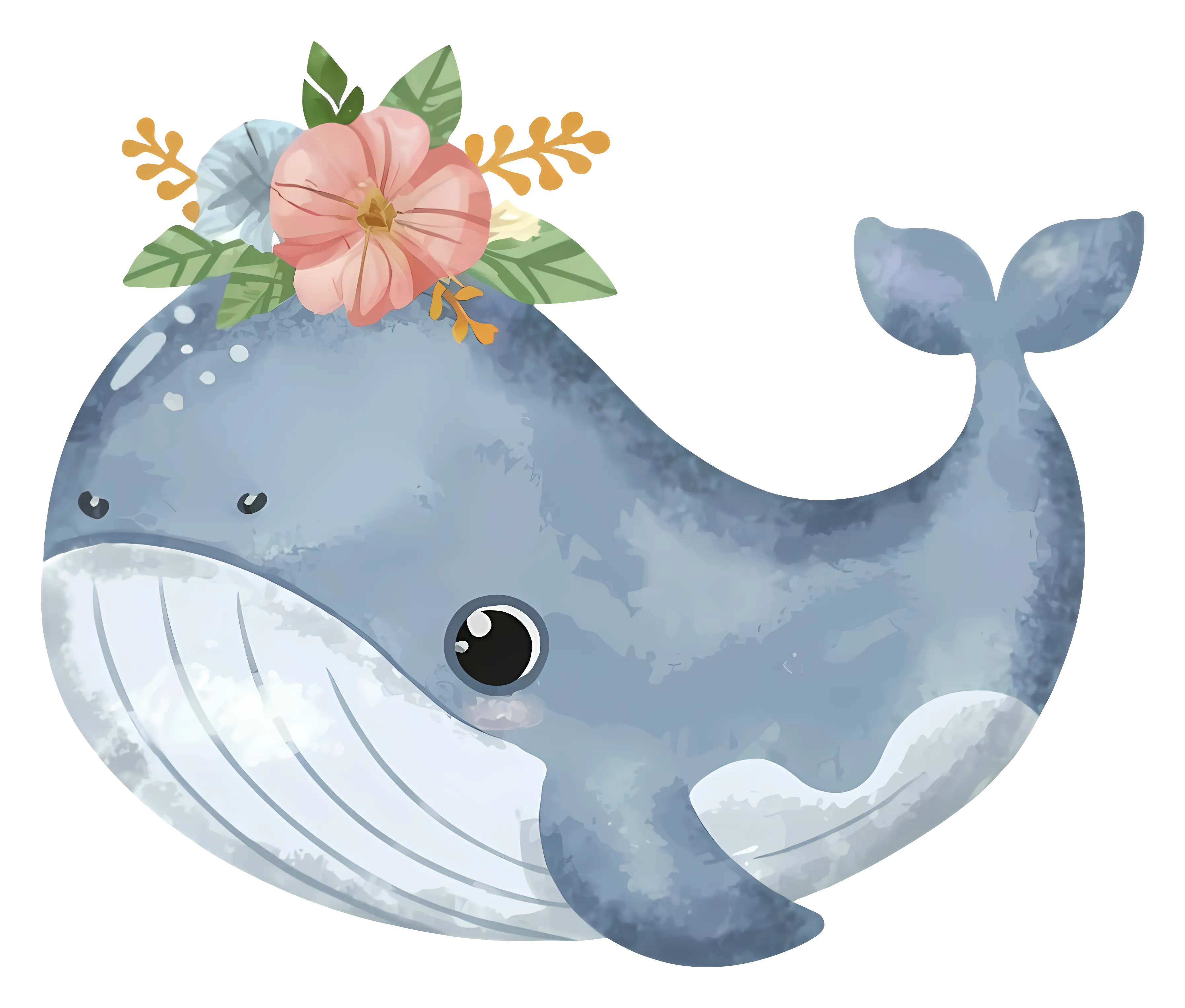 Cute Whale with Flowers