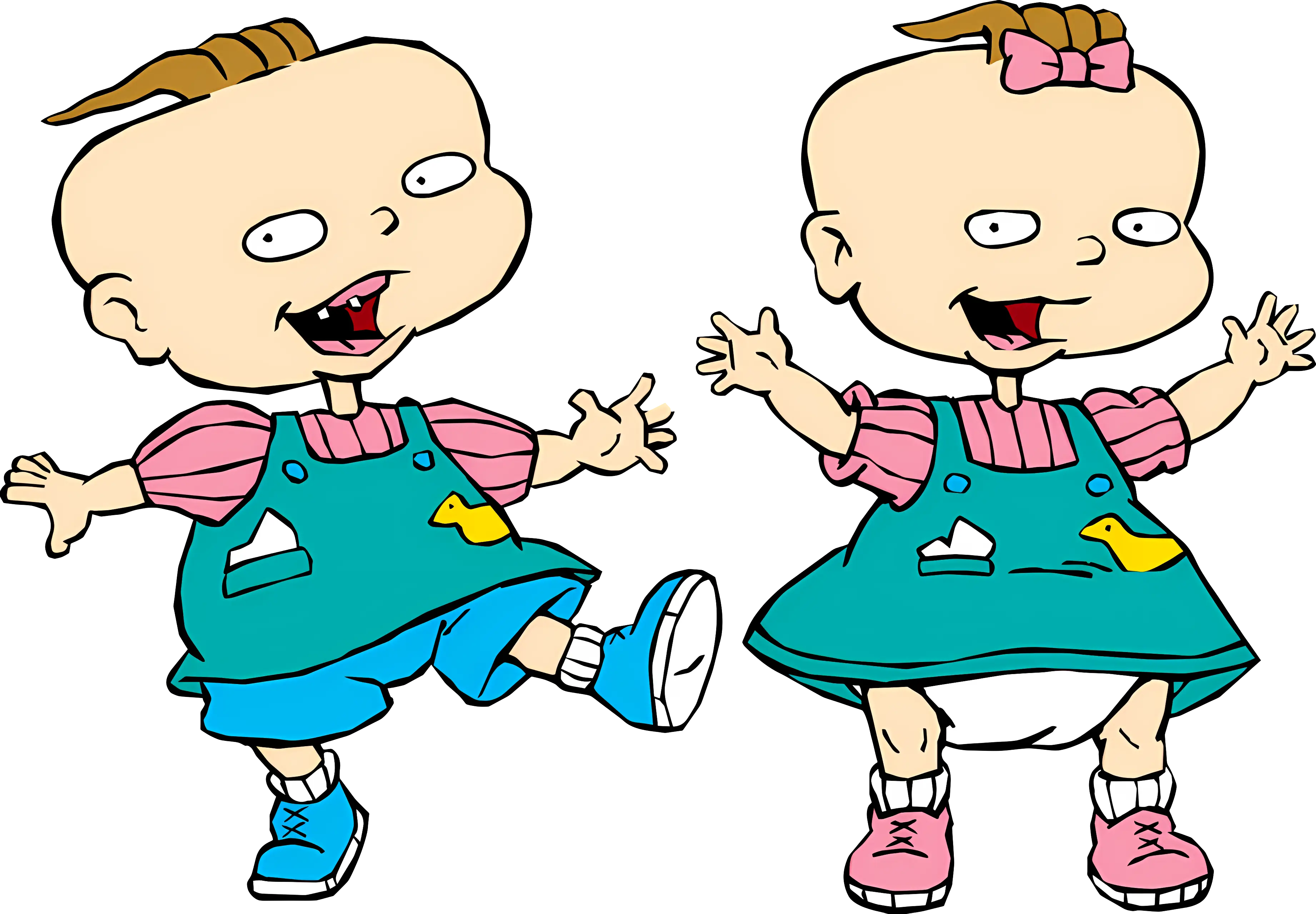 Cartoon Twins in Overalls