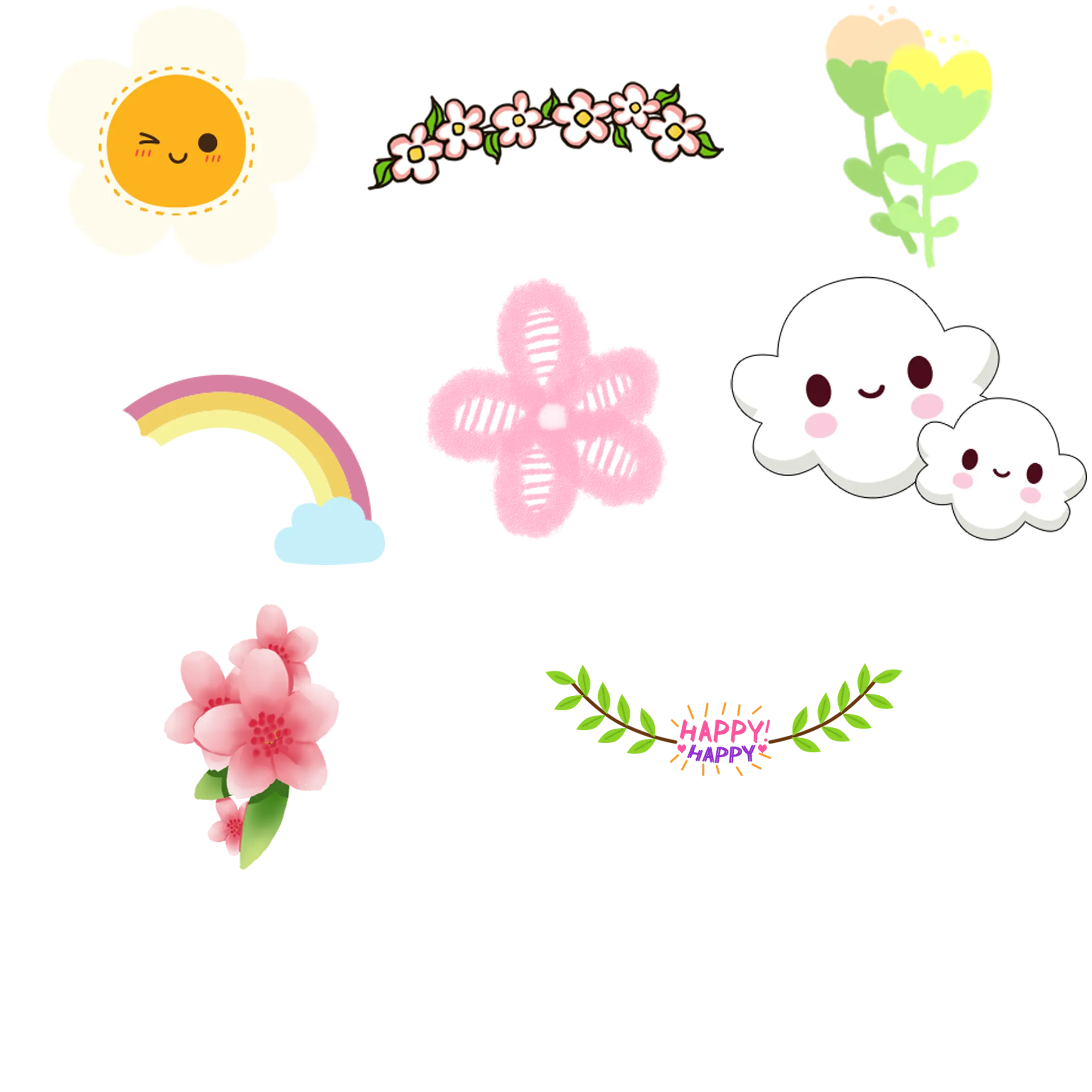 Cute Doodles with Flowers and Clouds