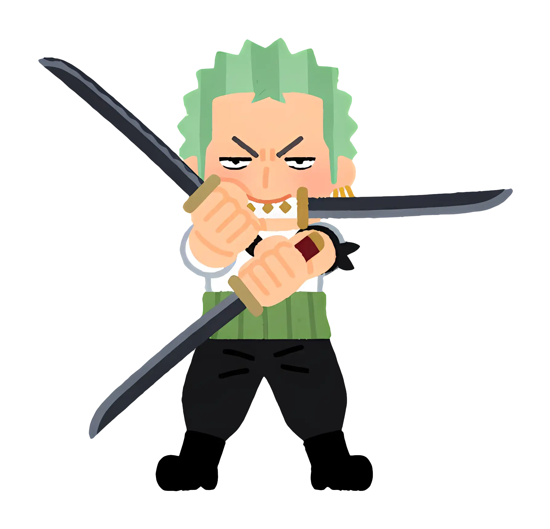 Cartoon Swordsman with Green Hair
