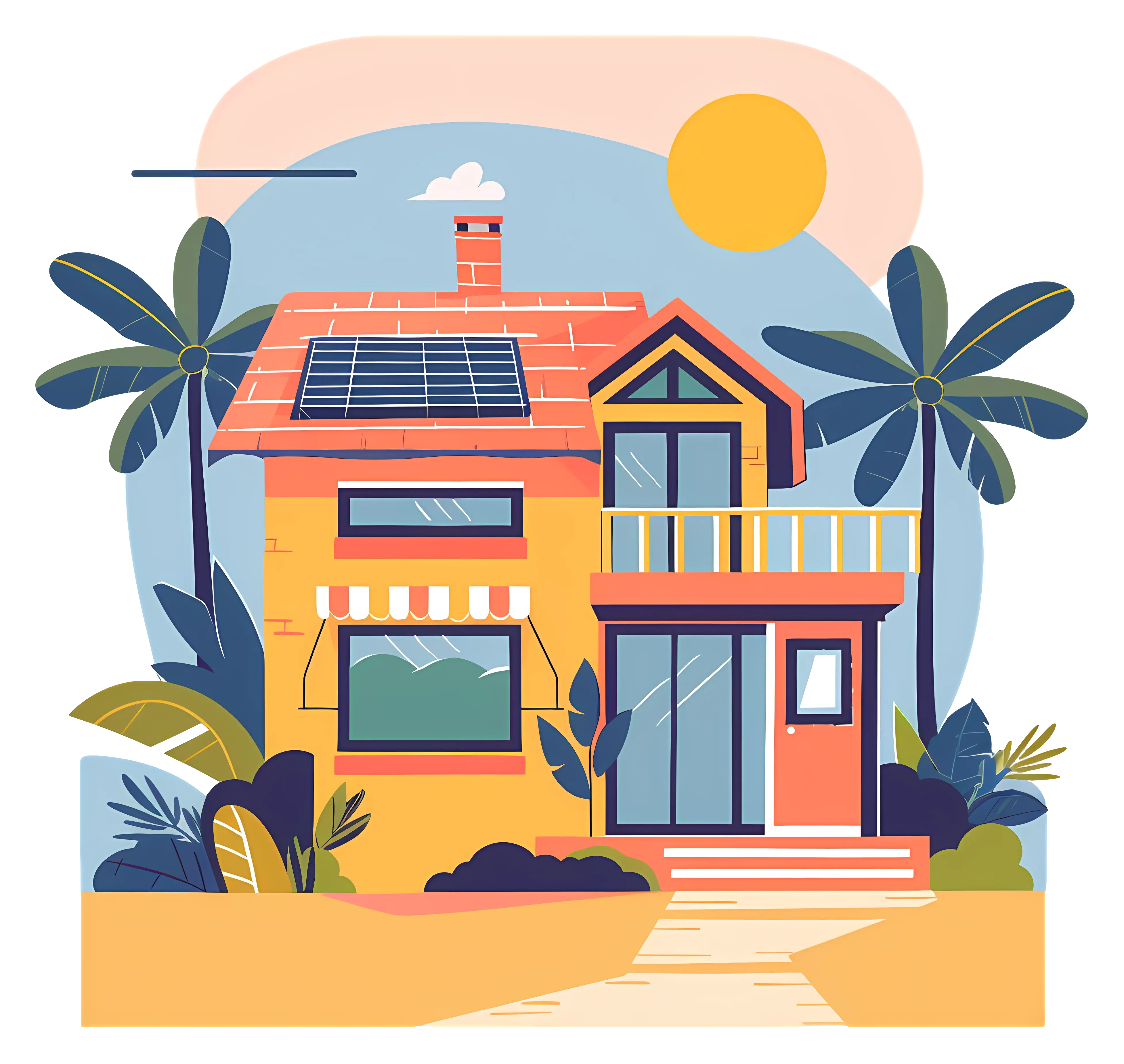 Sunny Modern House with Solar Panels