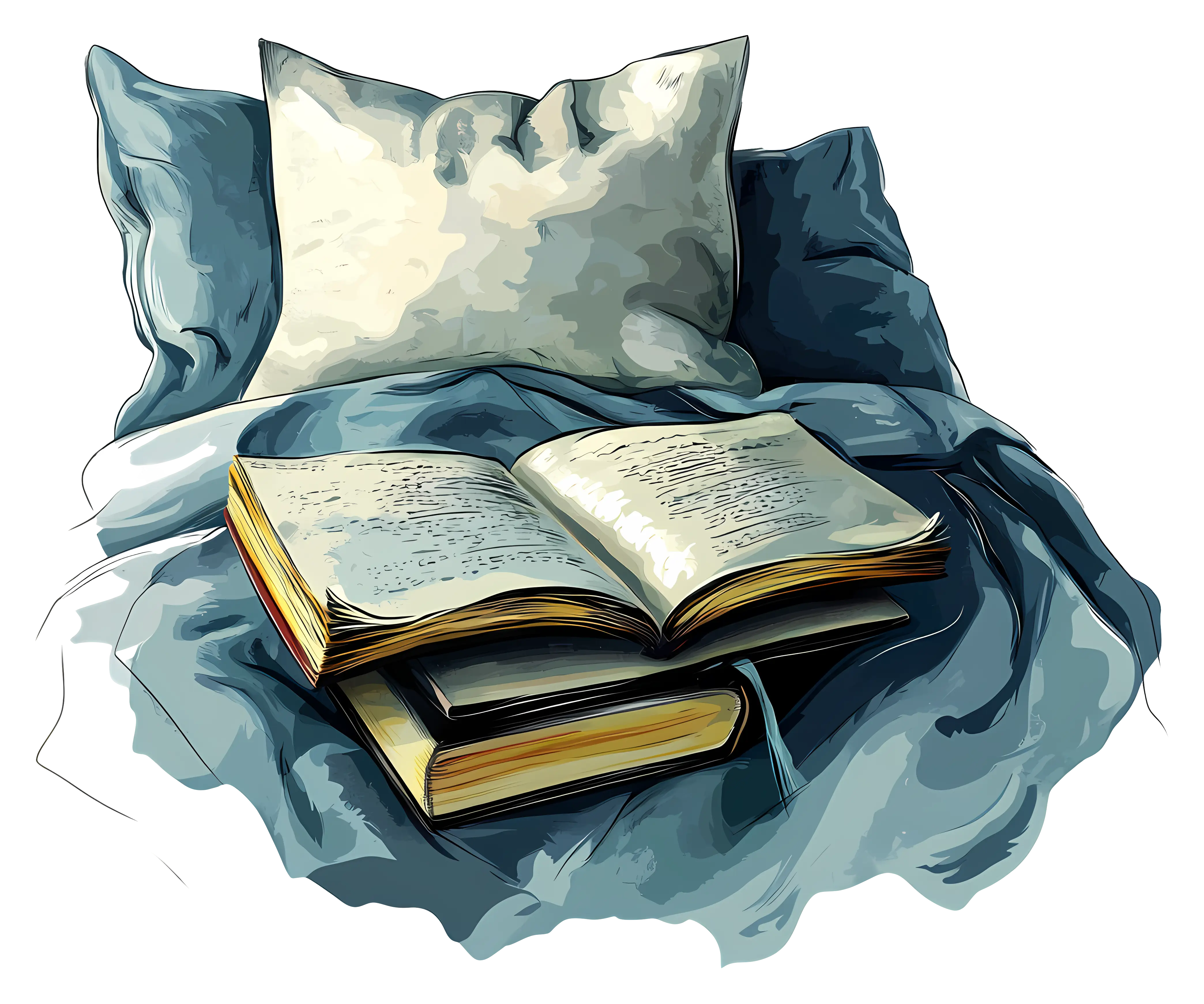 Books on Bed with Pillow and Blanket