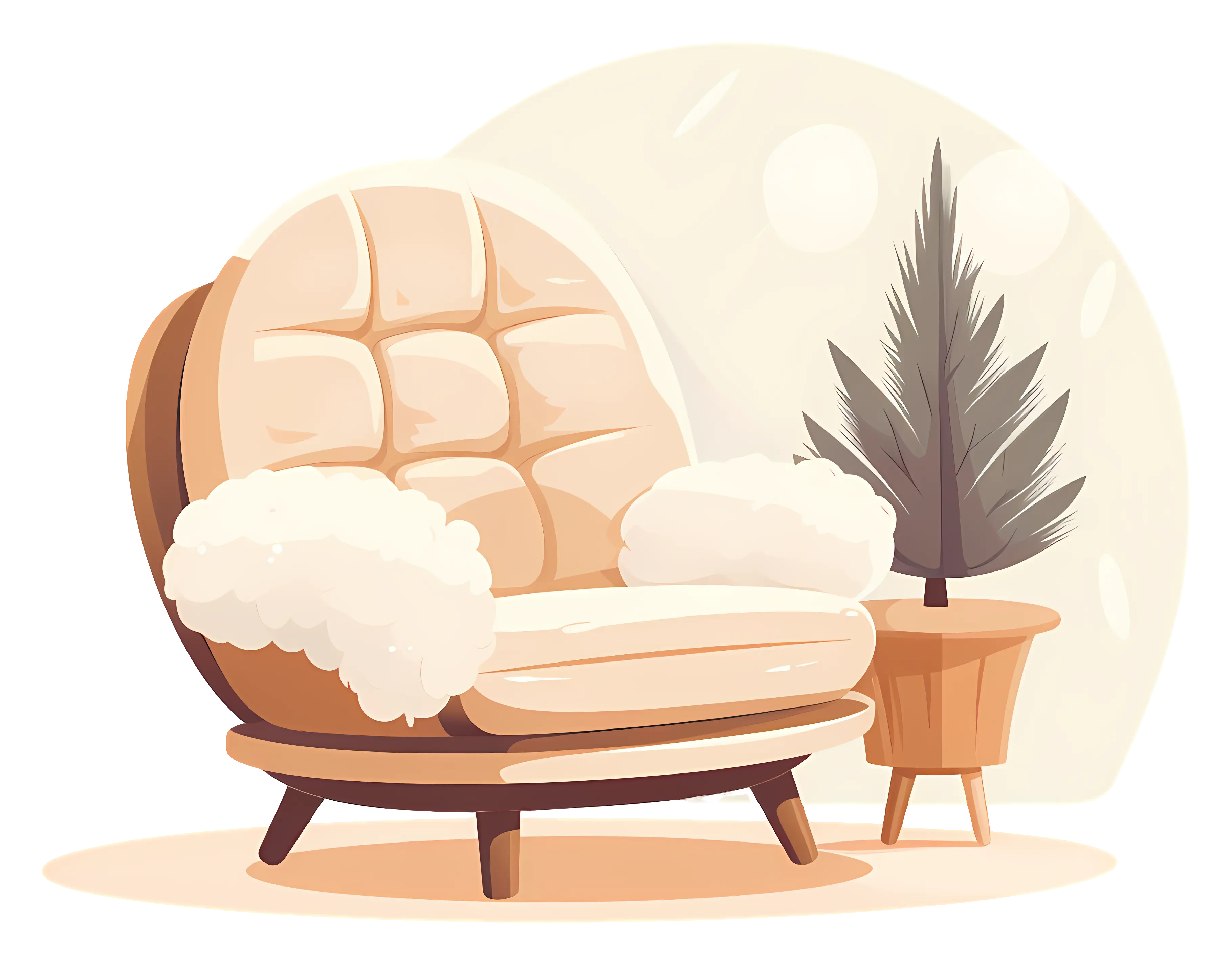 Comfortable Beige Armchair with Plant