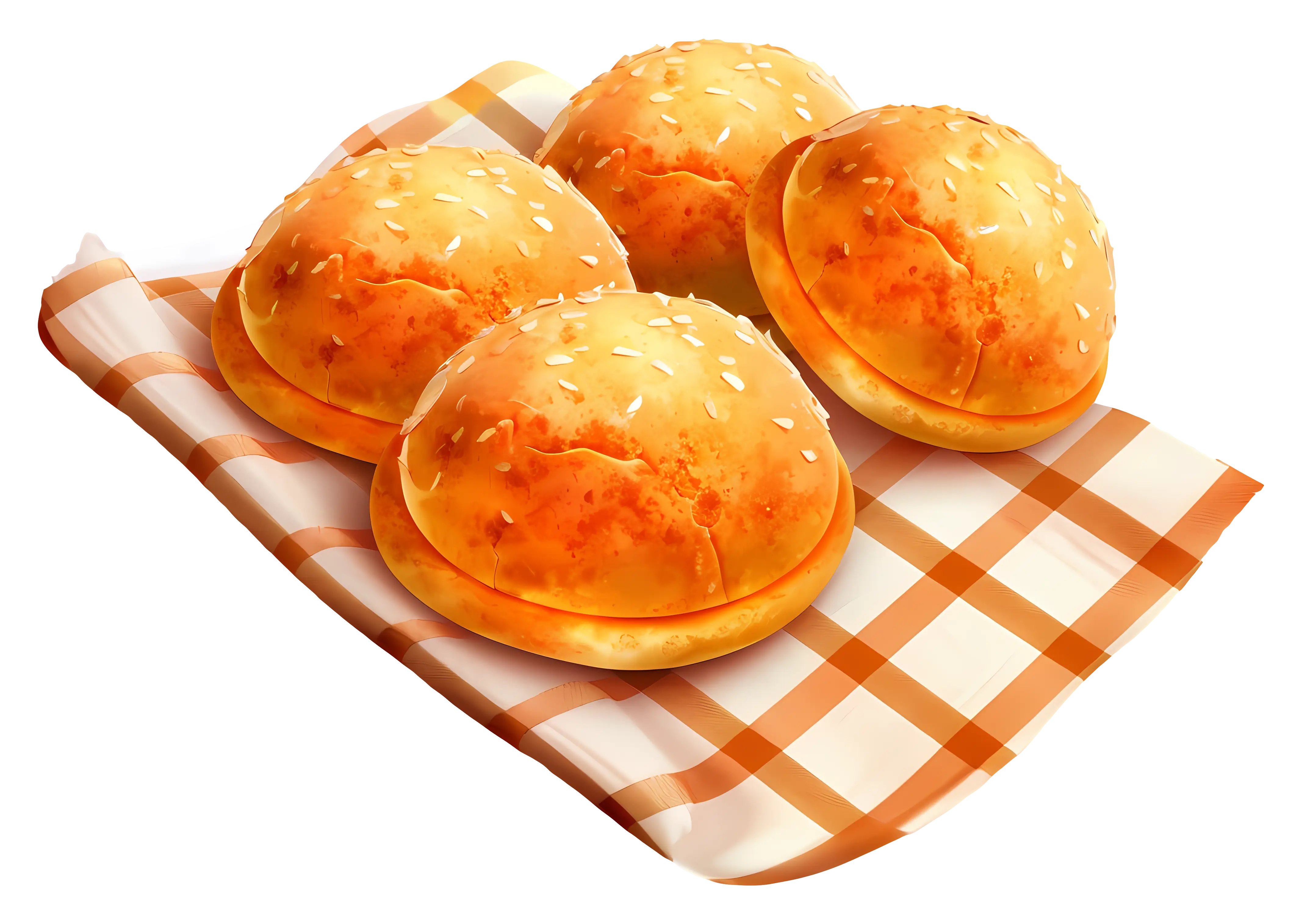 Fresh Bread Rolls on Checkered Cloth