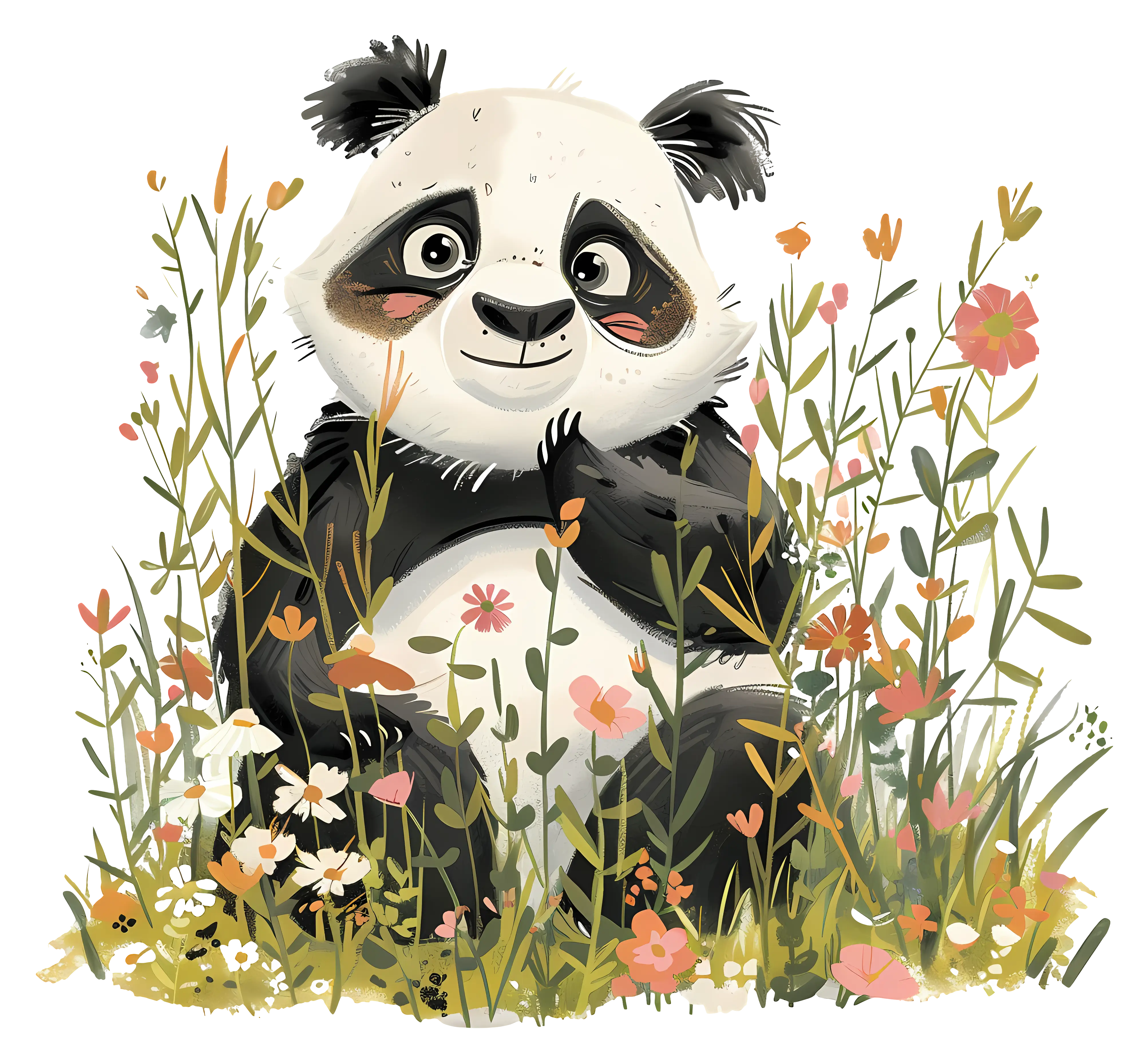 Adorable Panda Surrounded by Spring Flowers