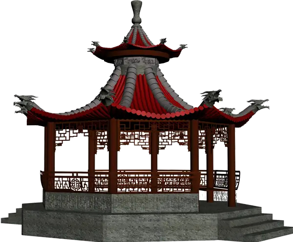 Traditional Chinese Pavilion with Red Roof