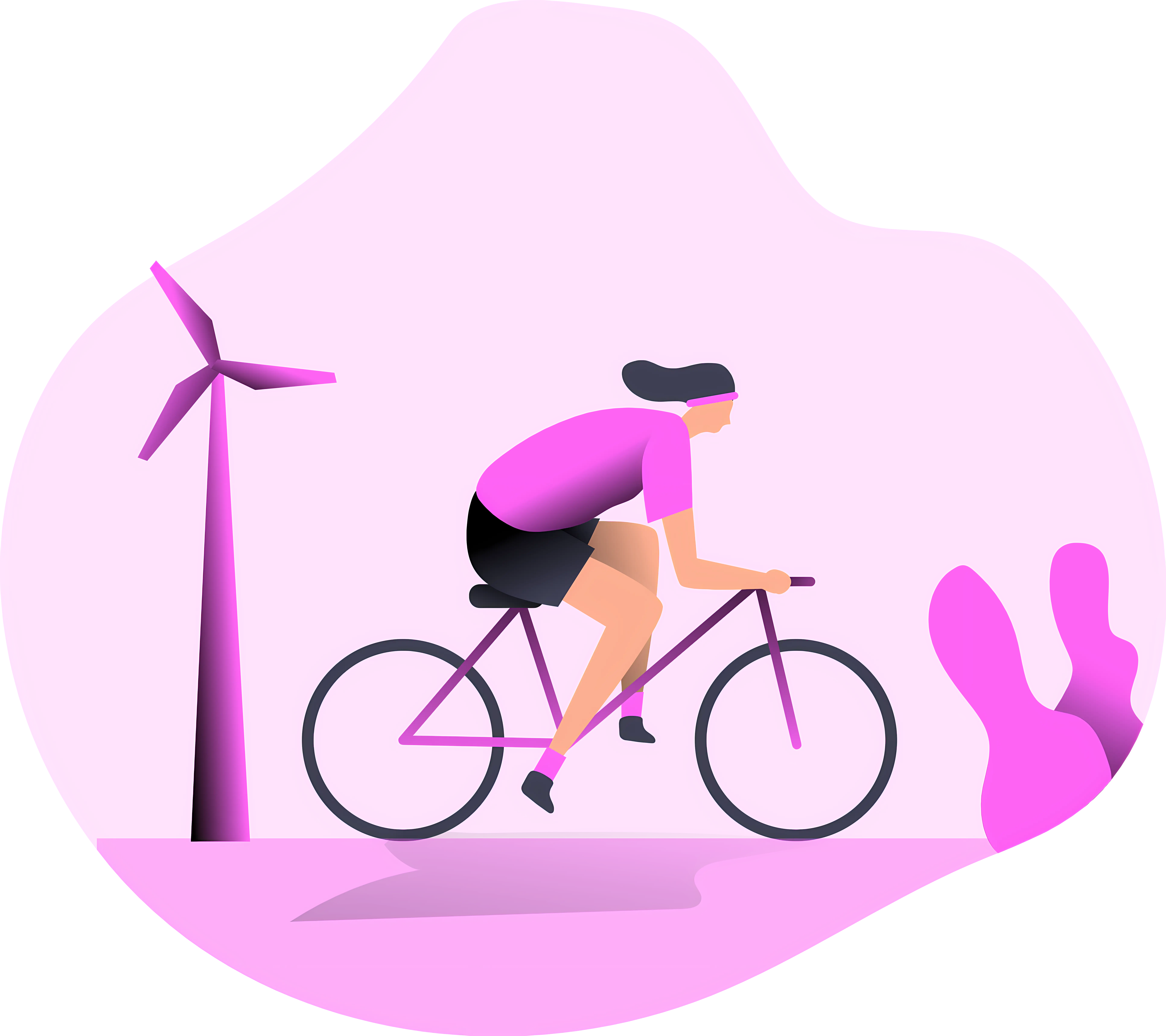 Cyclist Illustration with Windmill in Pink Tone