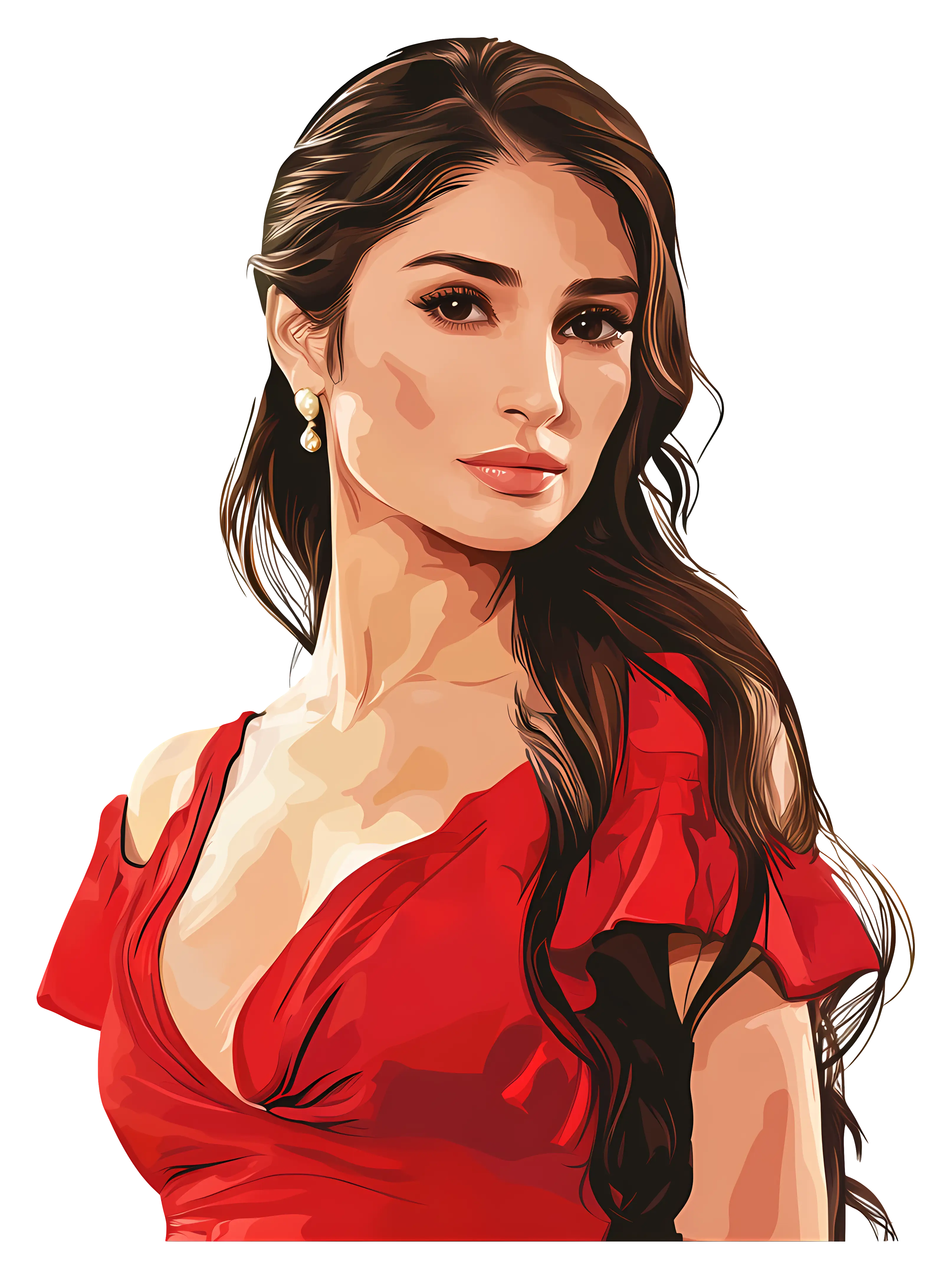 Elegant Woman in Red Dress Illustration