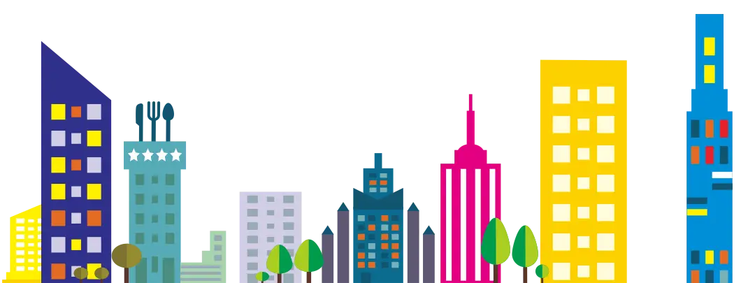 Colorful Urban City Skyline Illustration