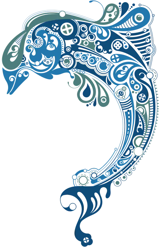 Ornate Dolphin Illustration in Blue Tones