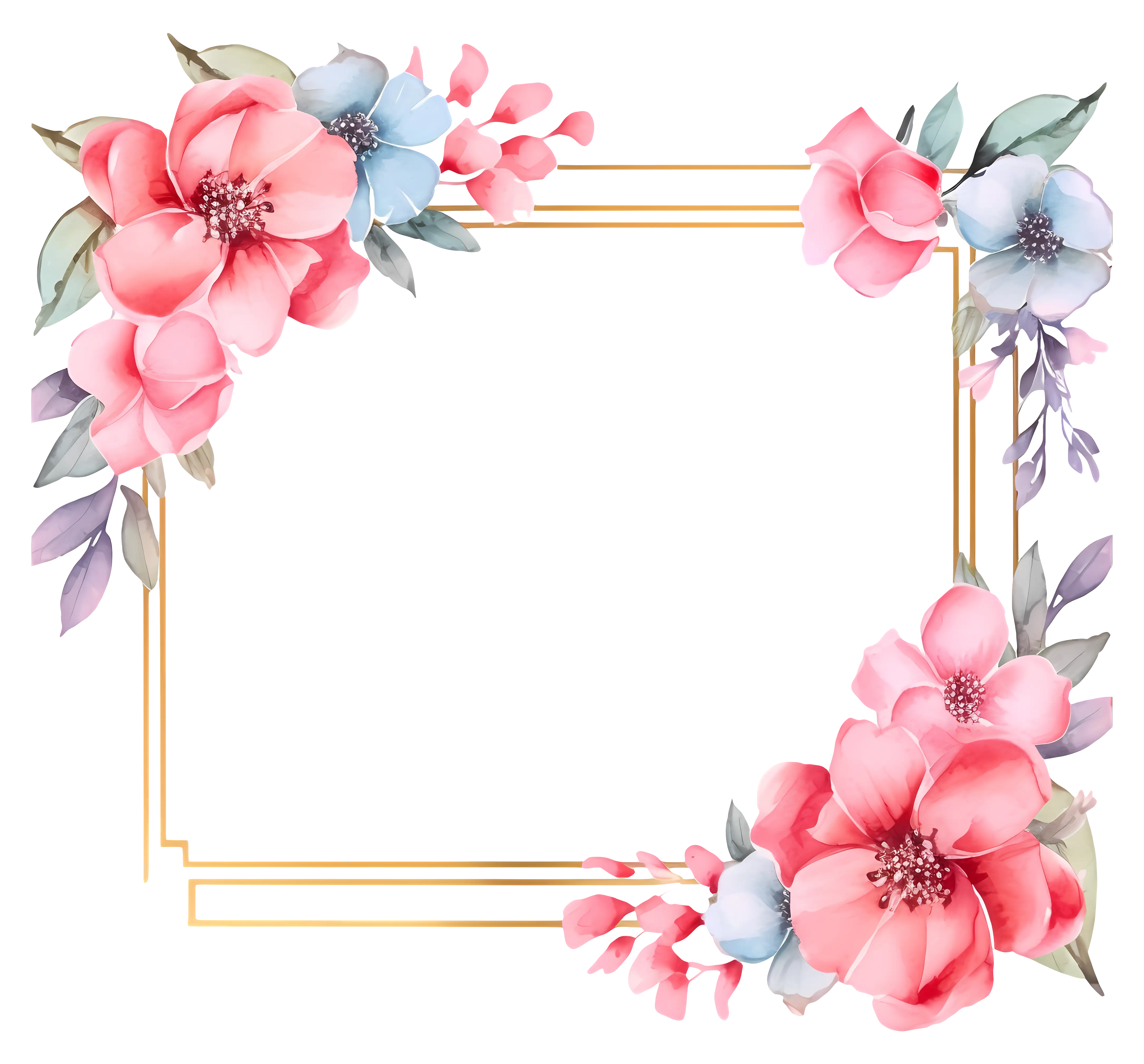 Floral Frame with Pink Flowers Illustration