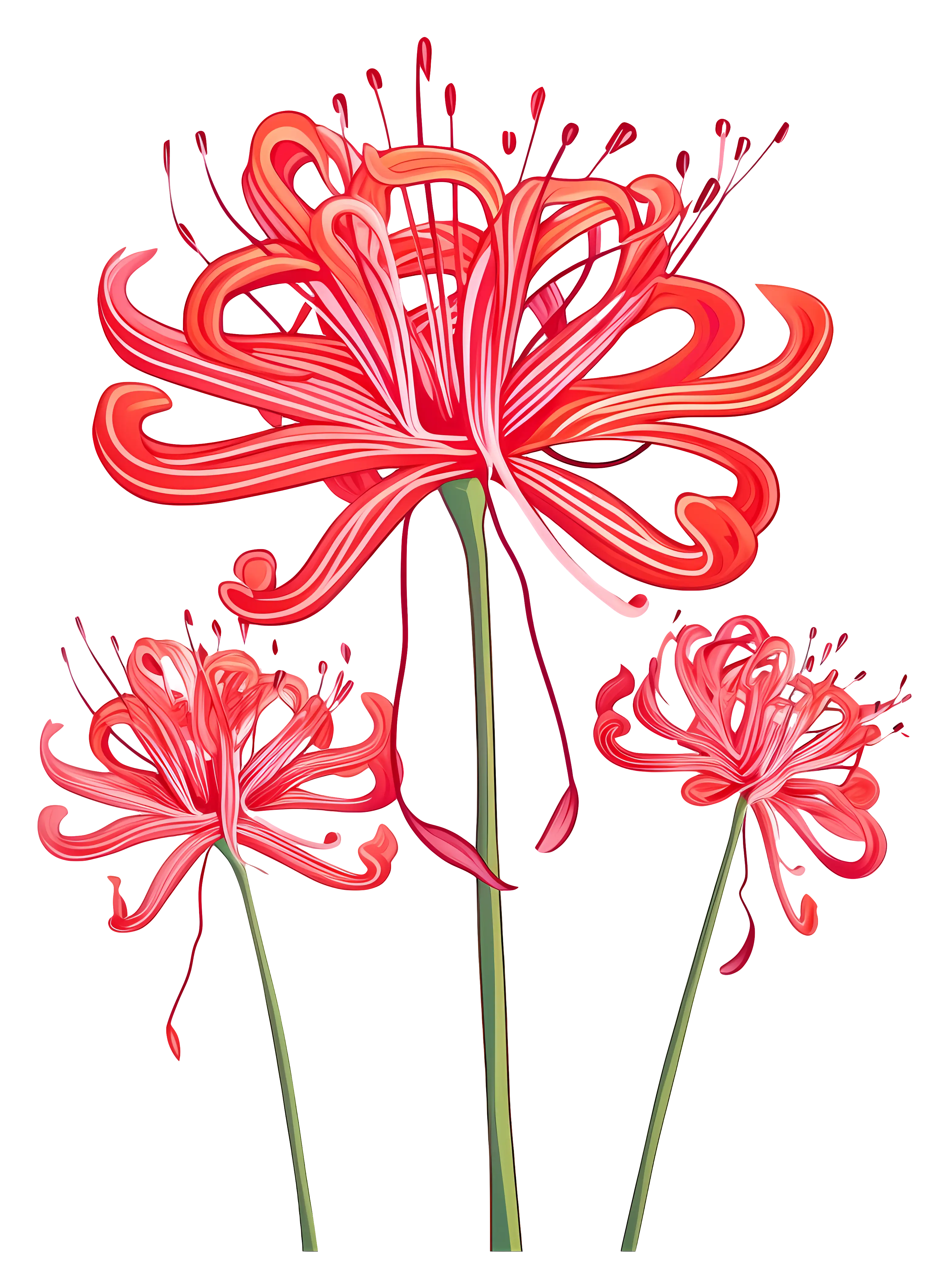 Red Spider Lily Flowers with Three Blooming Stems