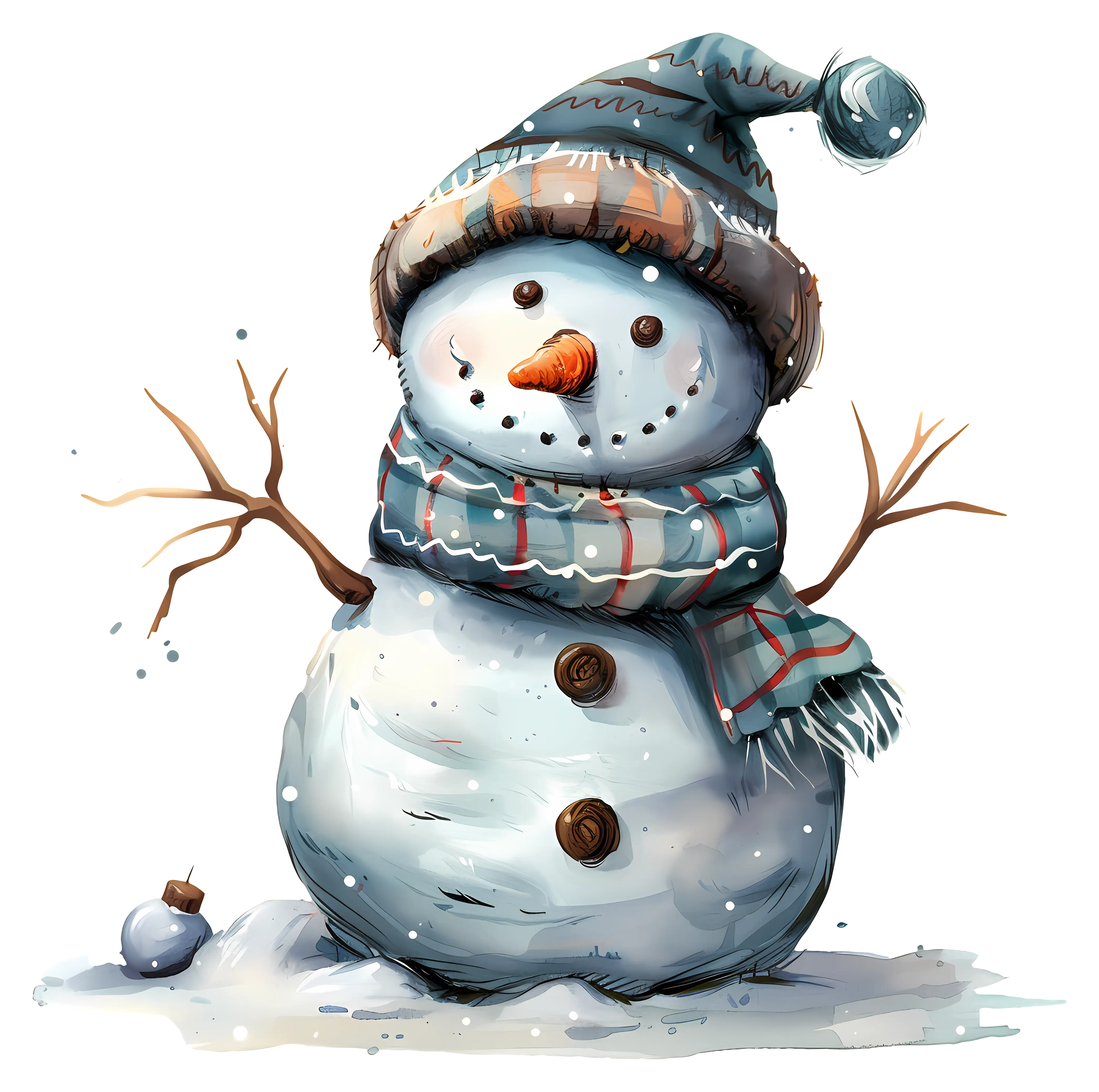 Snowman with Plaid Scarf and Beanie Hat