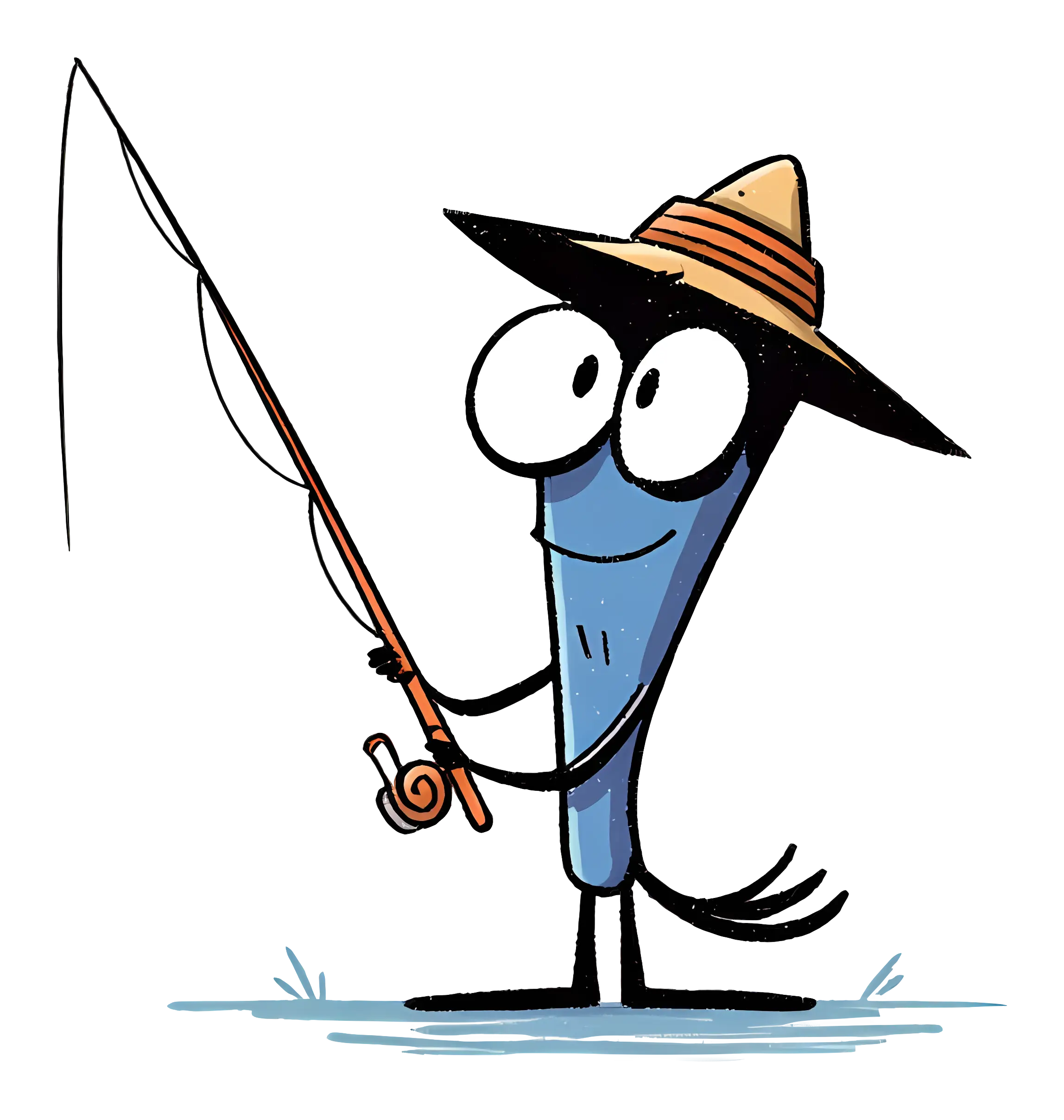 Cartoon Bird with Fishing Rod