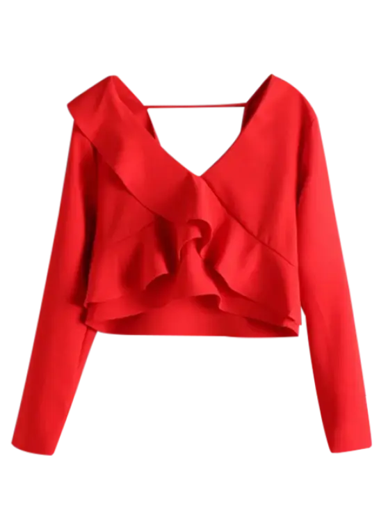 Red Ruffled Top with Long Sleeves