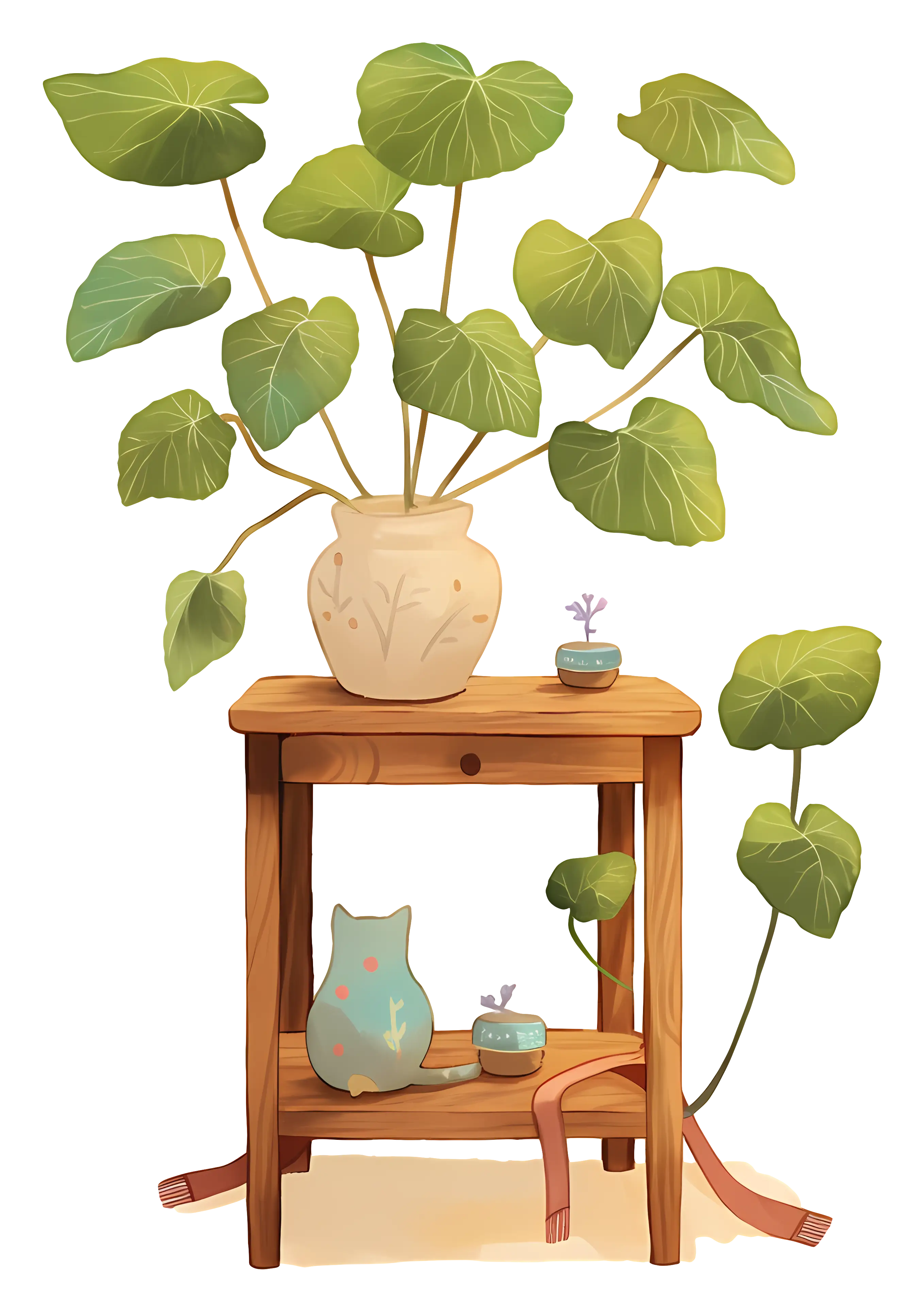 Potted Plant on Wooden Stand
