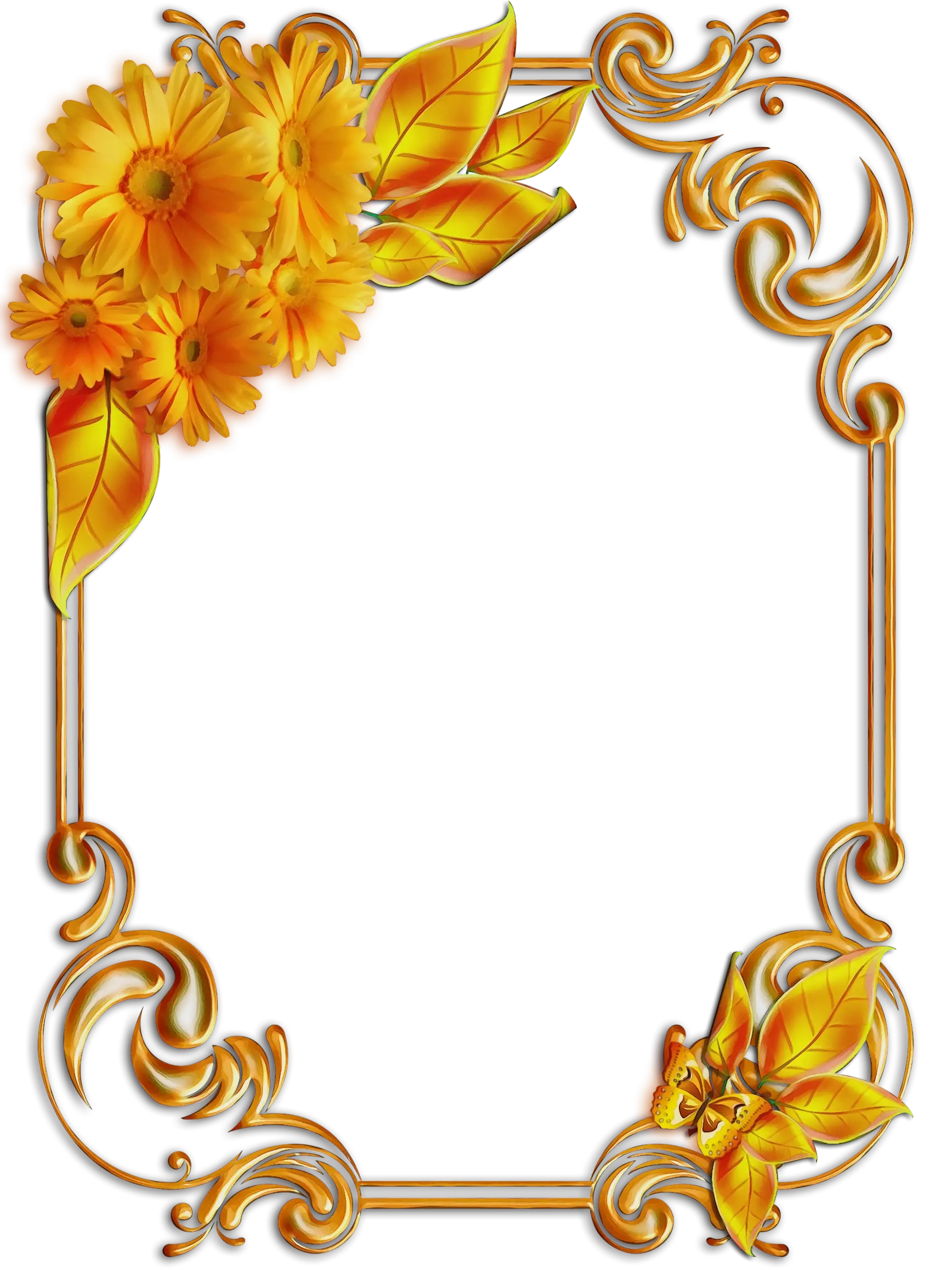 Golden Floral Frame with Decorative Swirls