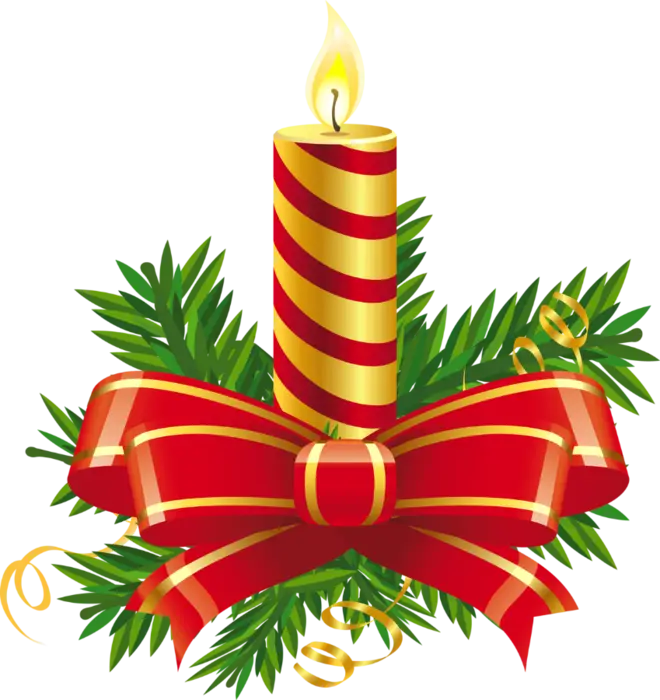 Striped Christmas Candle with Red Ribbon