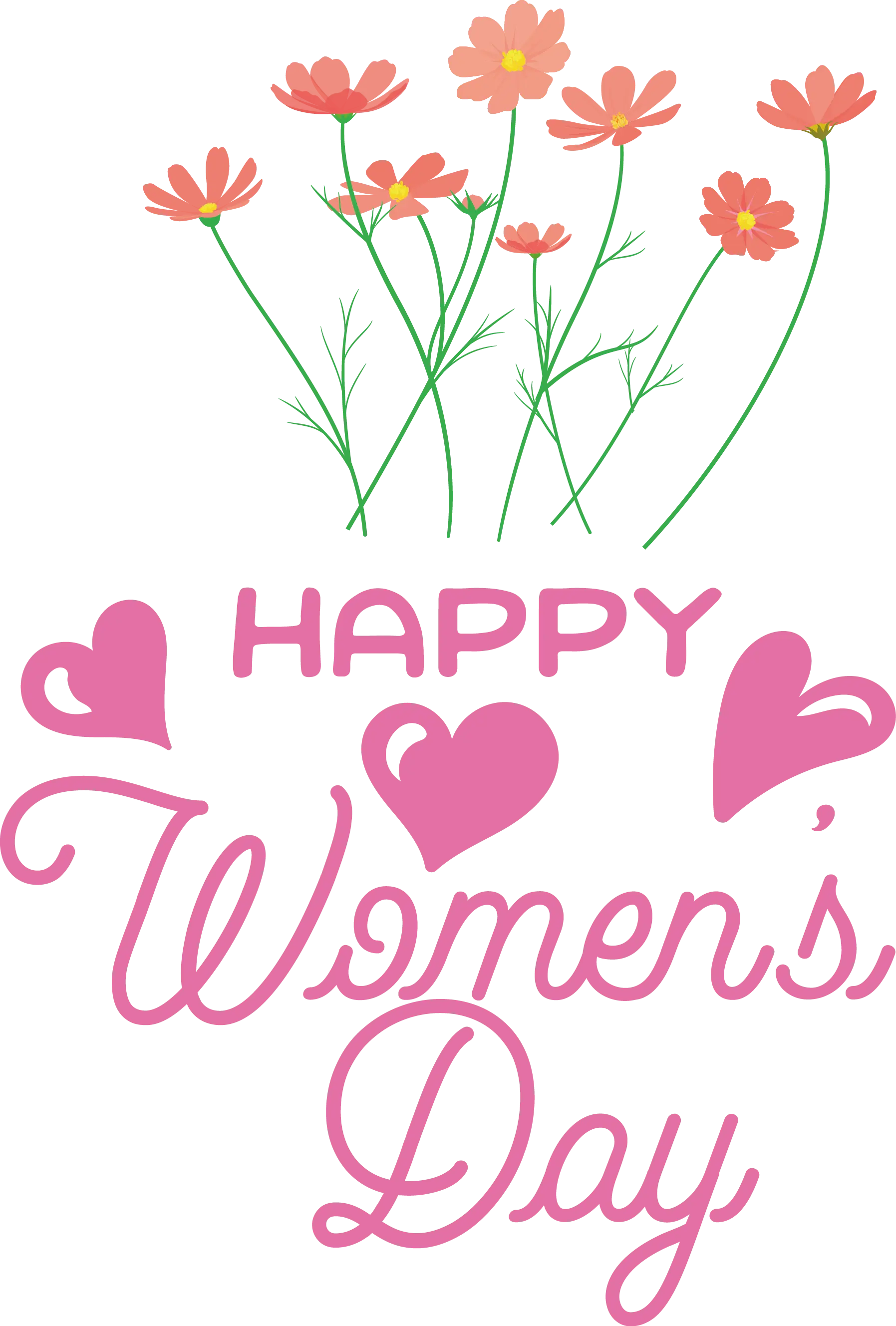 Happy Women&#039;s Day with Flowers and Hearts