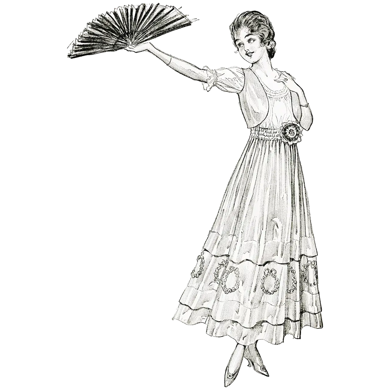 Vintage Woman with Fan Illustration