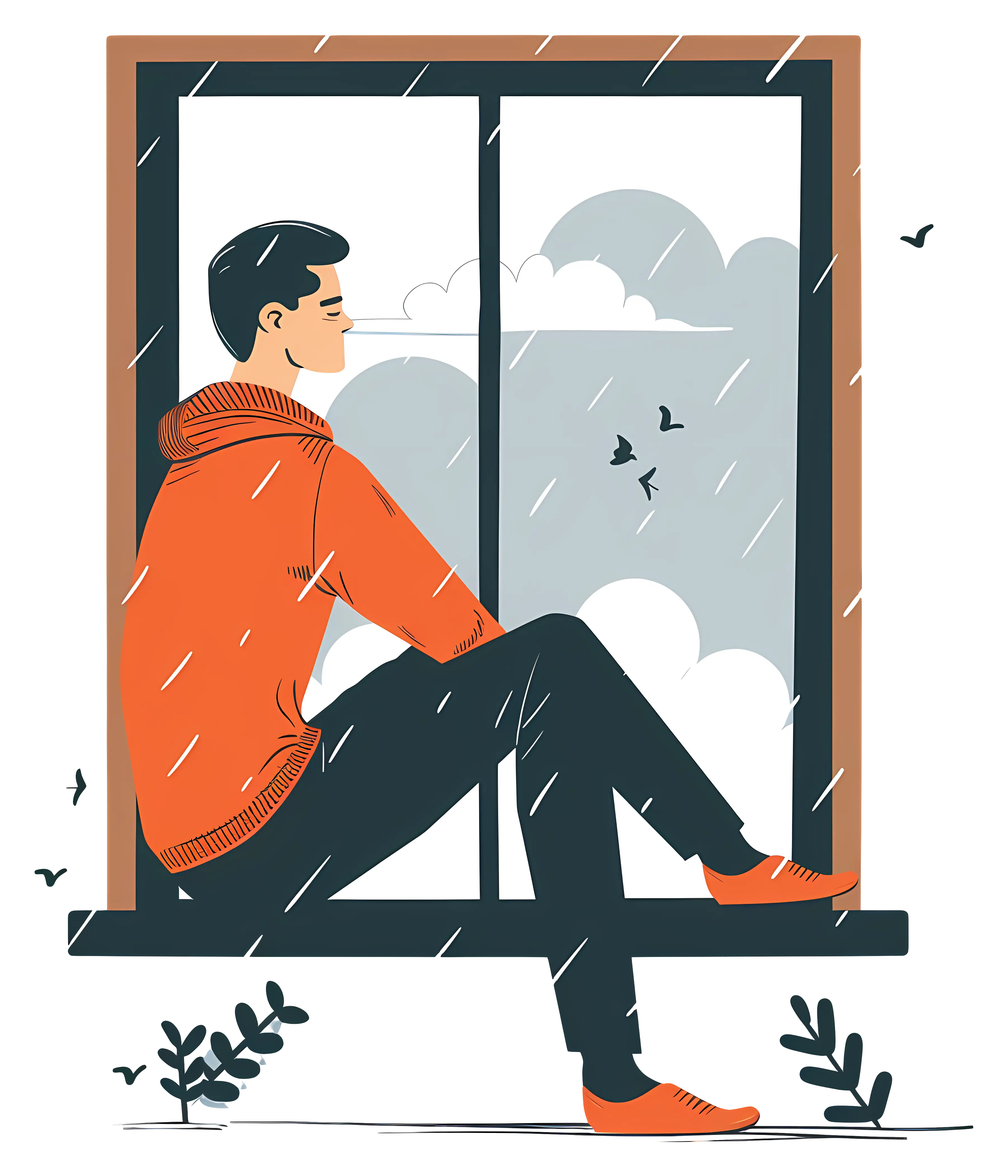 Man Sitting by Rainy Window
