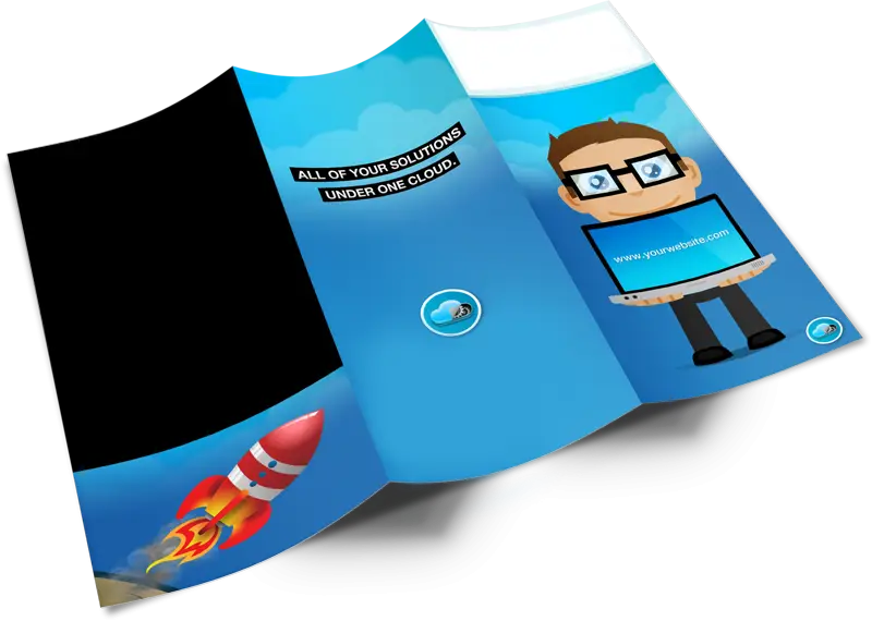 Blue Cartoon Brochure with Rocket