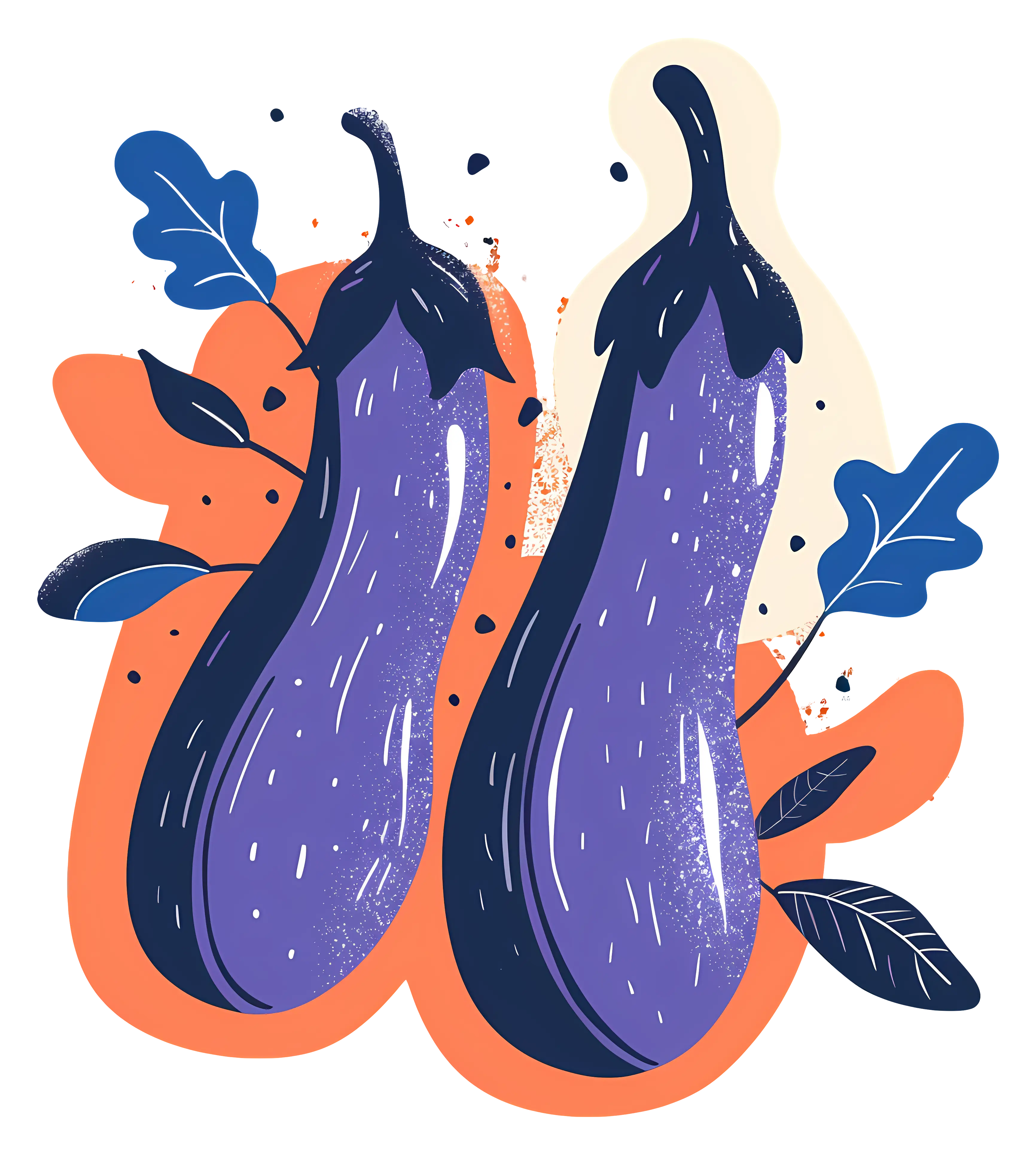 Illustration of Eggplants with Leaves