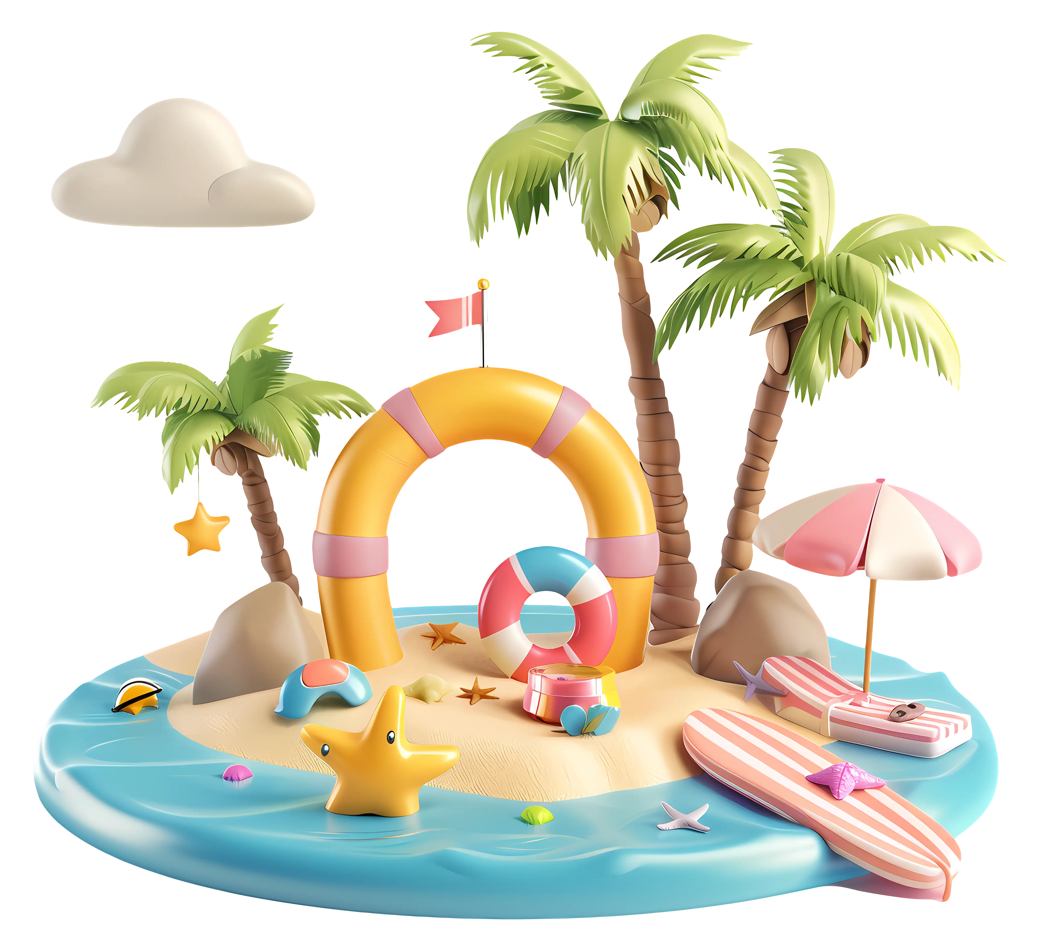 3D Cartoon of a Beautiful Beach Scene