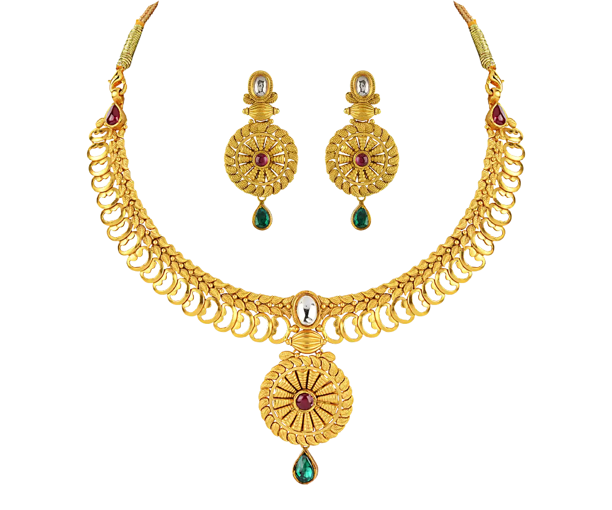 Gold Necklace and Earring Set with Gemstones