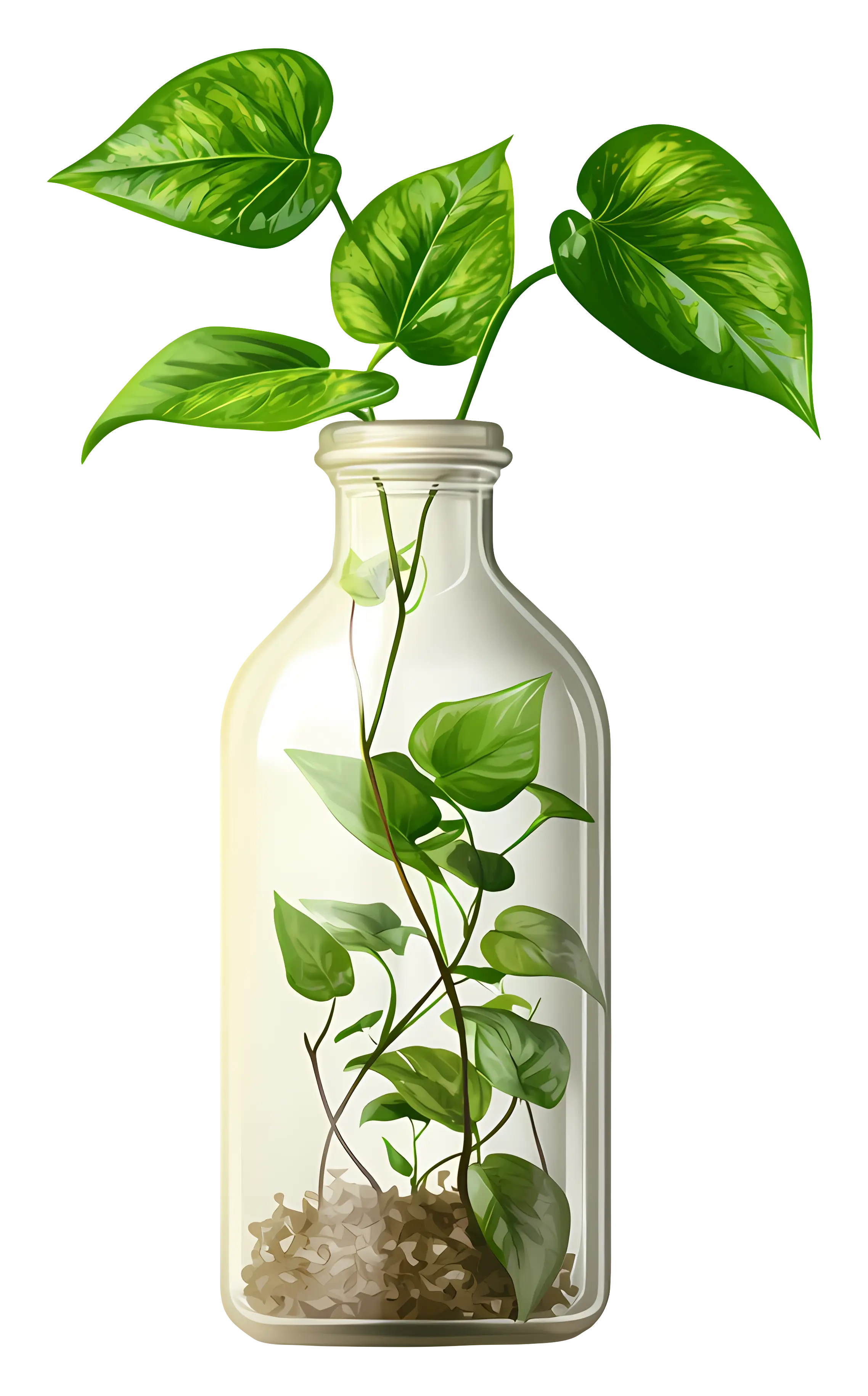 Green Plant in Glass Bottle