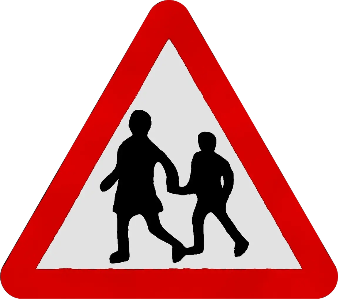 Pedestrian crossing warning triangle sign